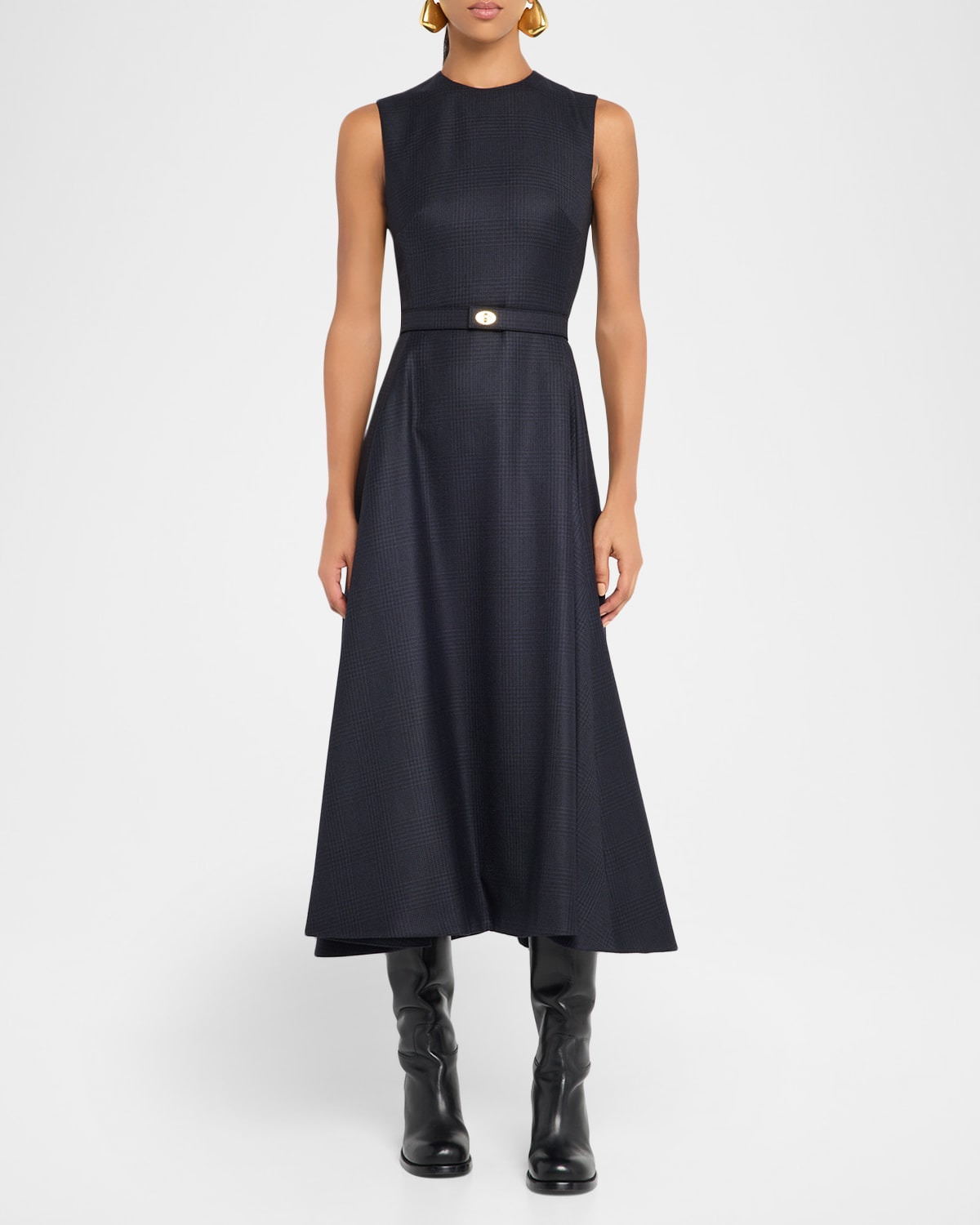 Amelia Prince Of Wales Belted Sleeveless Midi Dress - 2