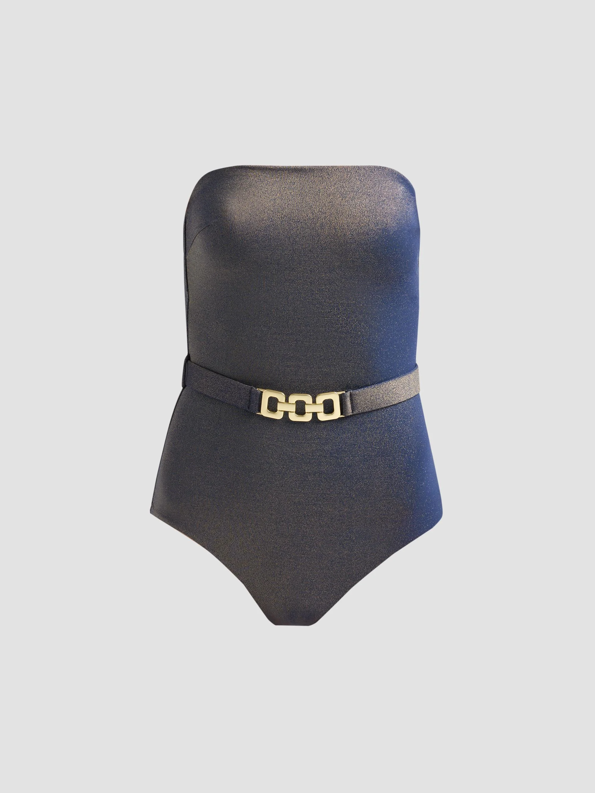 Women's Aster Metallic Belted One-Piece Swimsuit - Metallic Gun Metal - 1