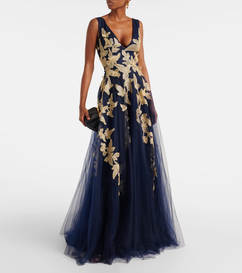 COSTARELLOS Arcangela appliqué tulle gown outlook