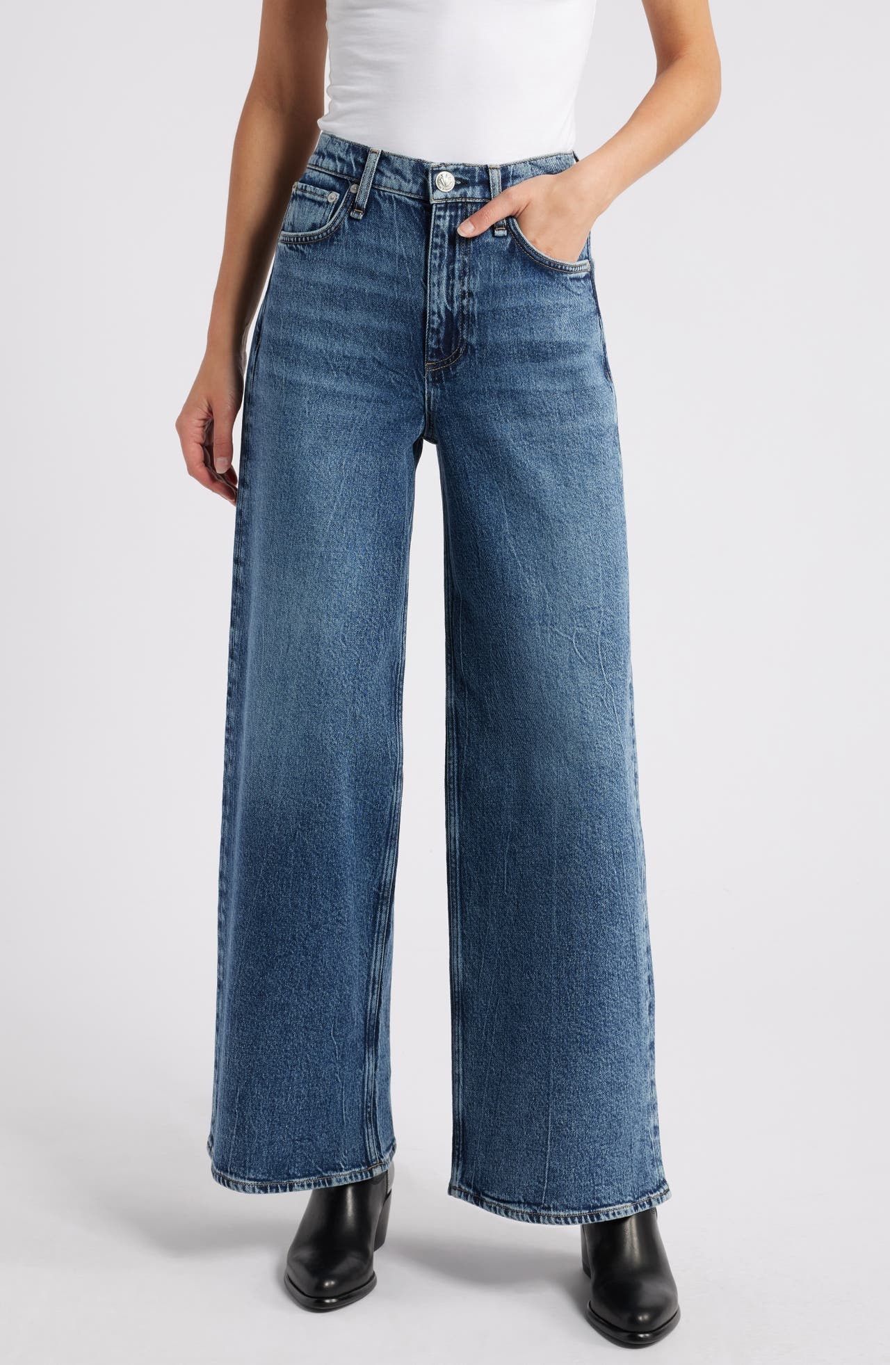 rag & bone Sofie High Waist Ankle Wide Leg Jeans in Bay at Nordstrom - 1