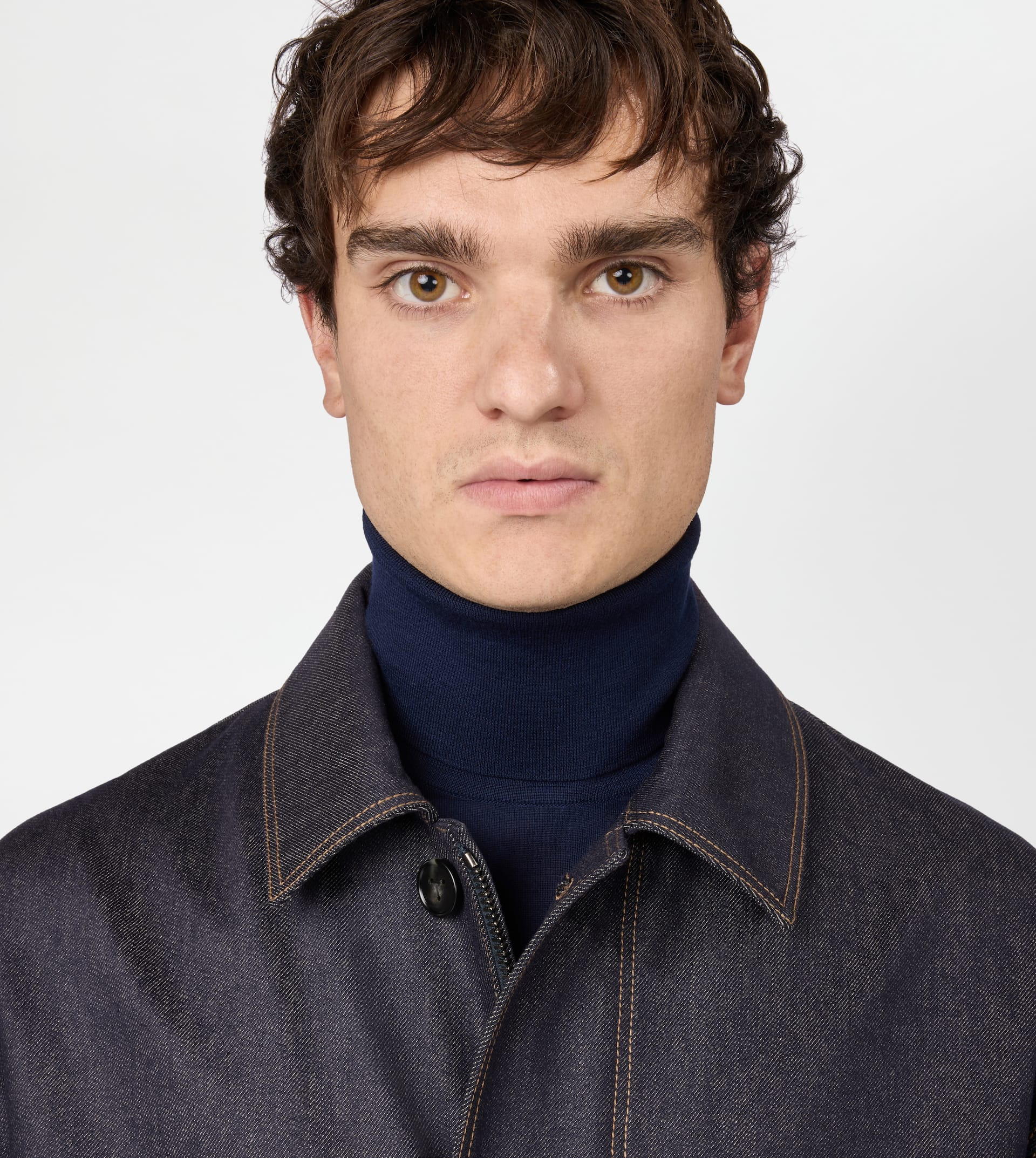 SHORT JACKET IN WOOL DENIM - BLUE - 5