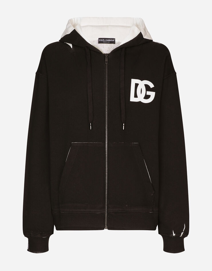 DG logo print jersey hoodie with zipper - 1