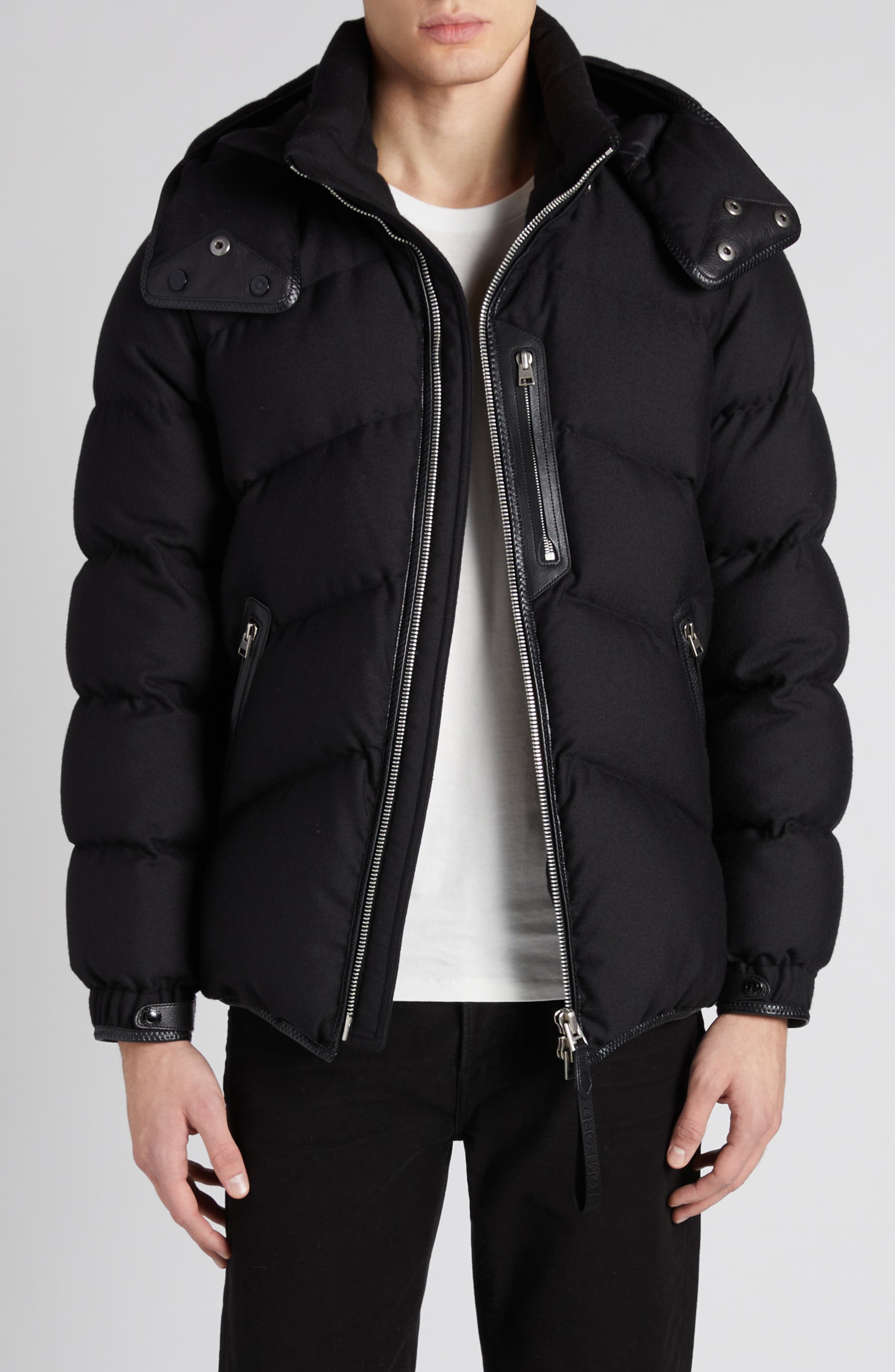 TOM FORD Lightweight Wool & Cashmere Hooded Down Jacket in Black at Nordstrom - 1