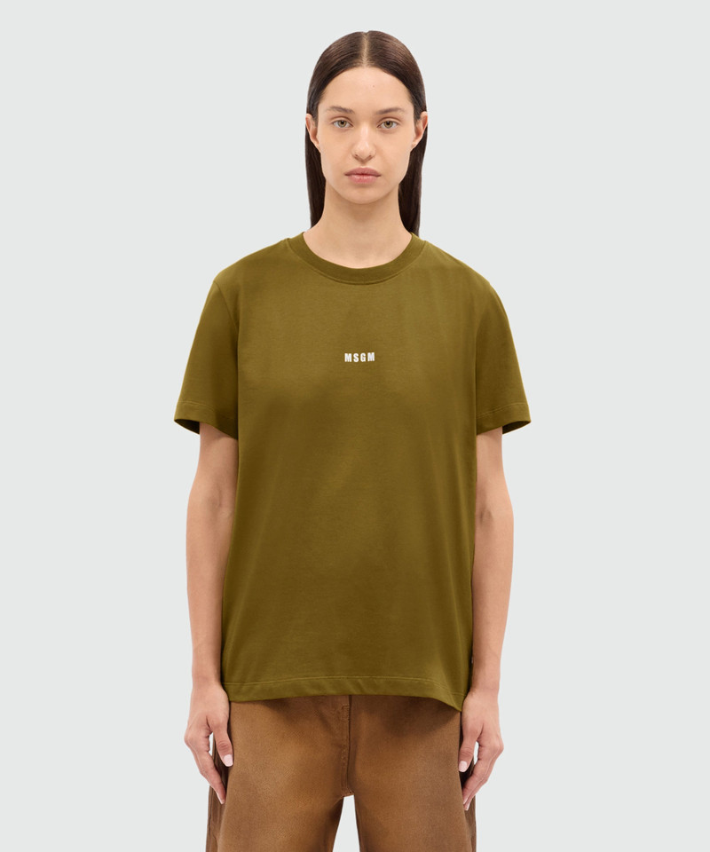 MSGM Olive green jersey T-shirt with MSGM micrologo outlook