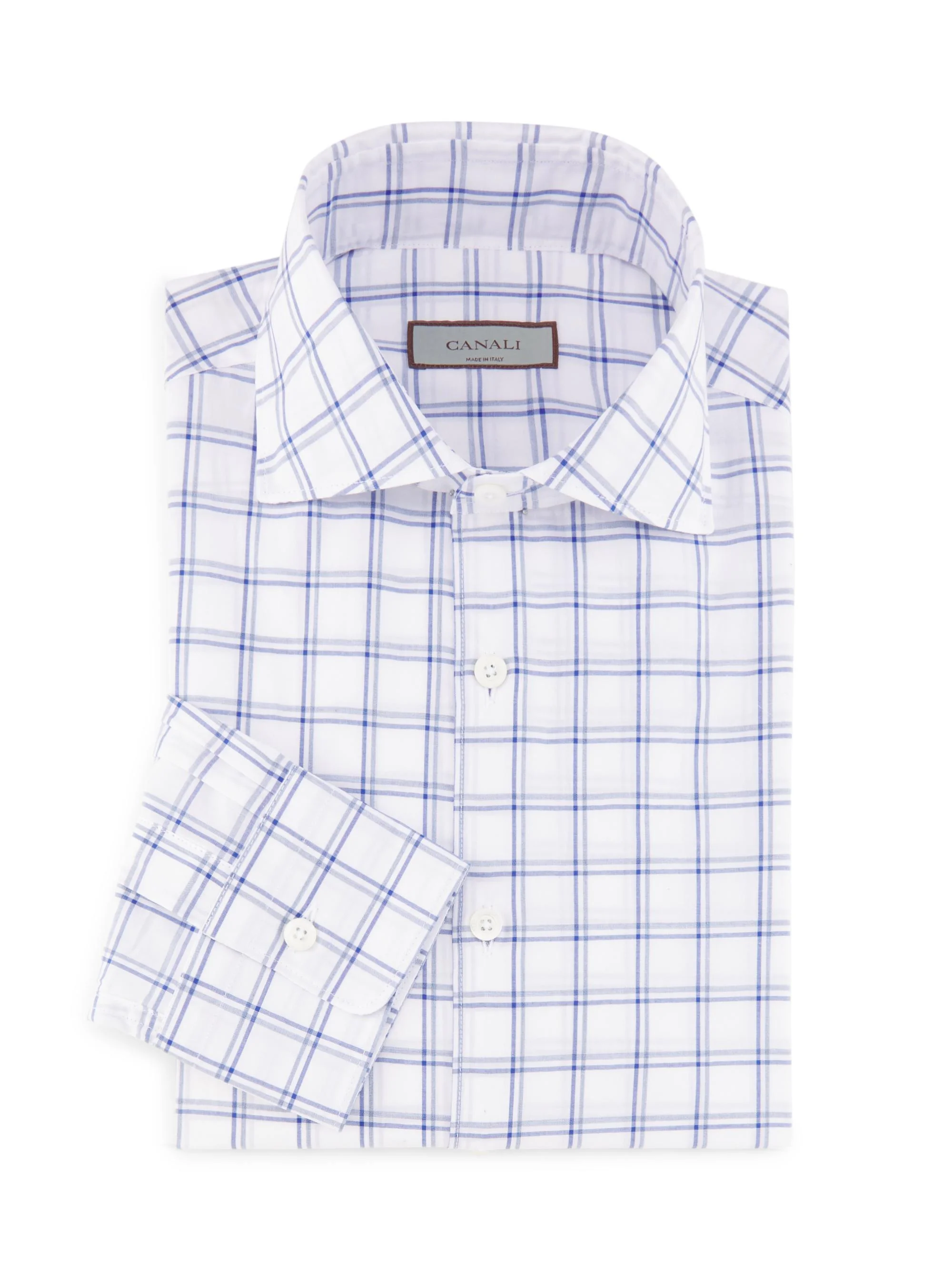 Men's Plaid Cotton Sport Shirt - Blue - 1