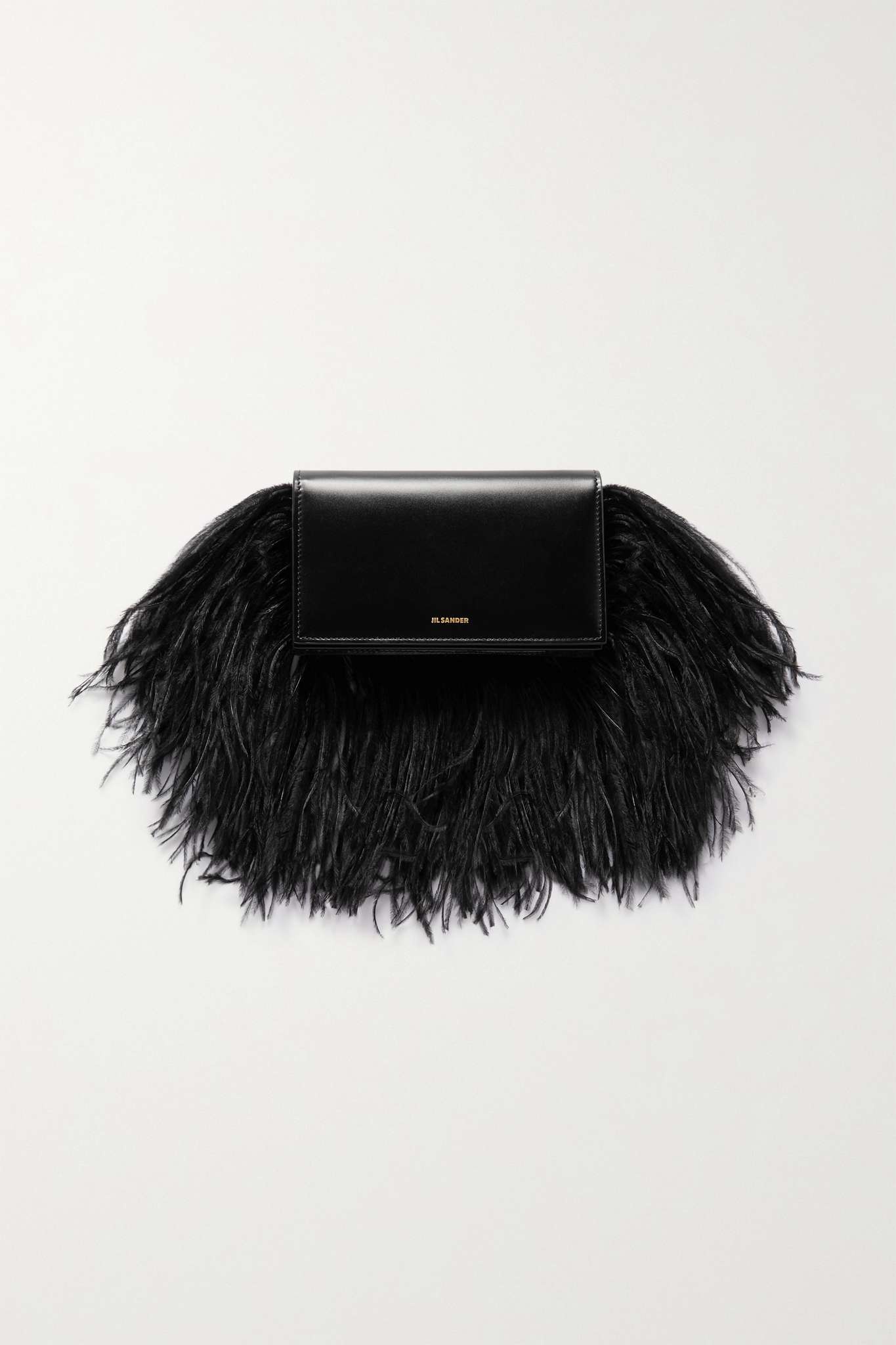 Feather-trimmed leather shoulder bag - 1