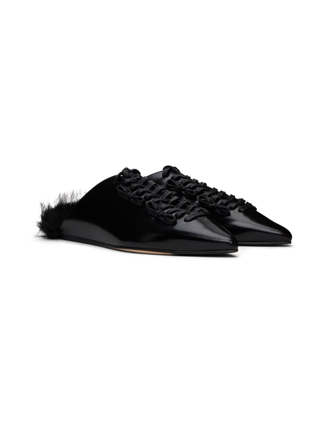 Black Pointed-Toe Faux-Fur Slippers - 4
