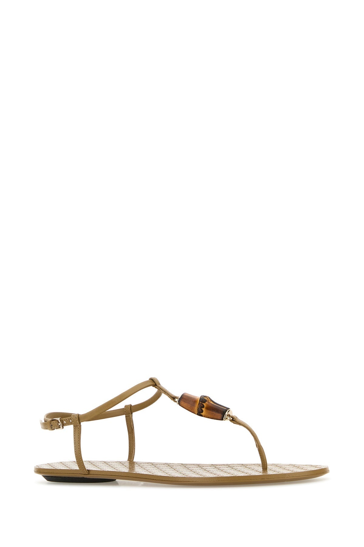 Gucci Women Khaki Leather Thong Sandals - 2