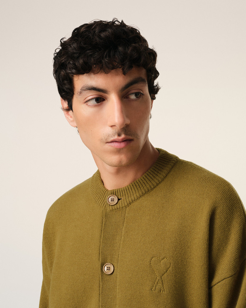 KHAKI WOOL KNIT AMI DE COEUR CREWNECK CARDIGAN 4