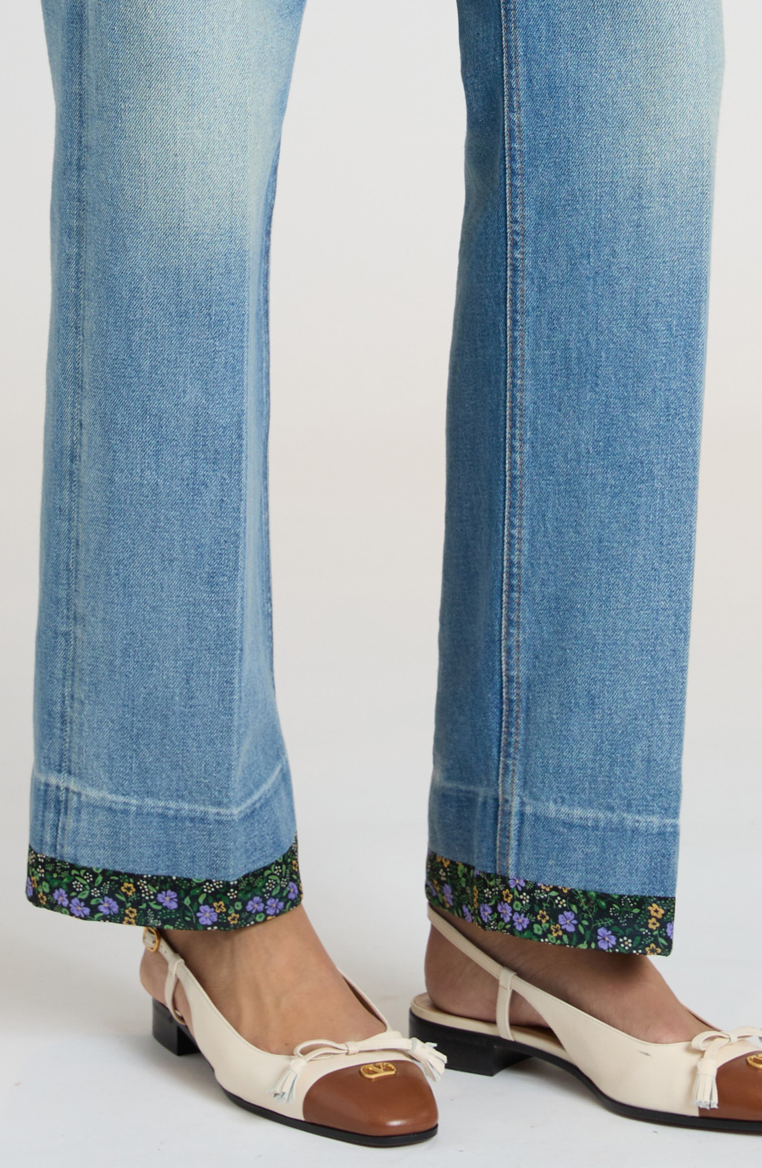 Valentino Garavani Floral Trim Straight Leg Jeans in Medium Blue Denim at Nordstrom - 5