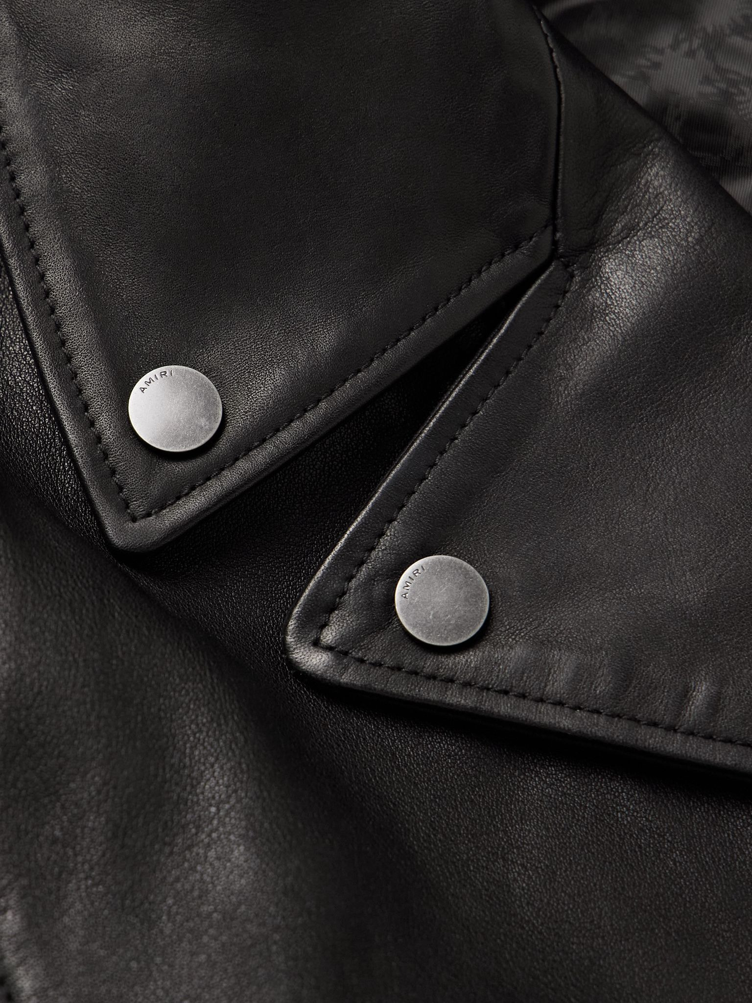 Hollywood Cropped Logo-Appliquéd Leather Biker Jacket Black - 4