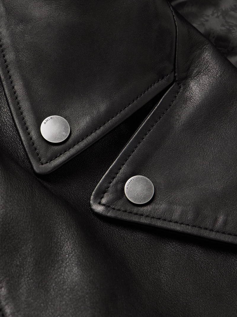 Hollywood Cropped Logo-Appliquéd Leather Biker Jacket Black 4