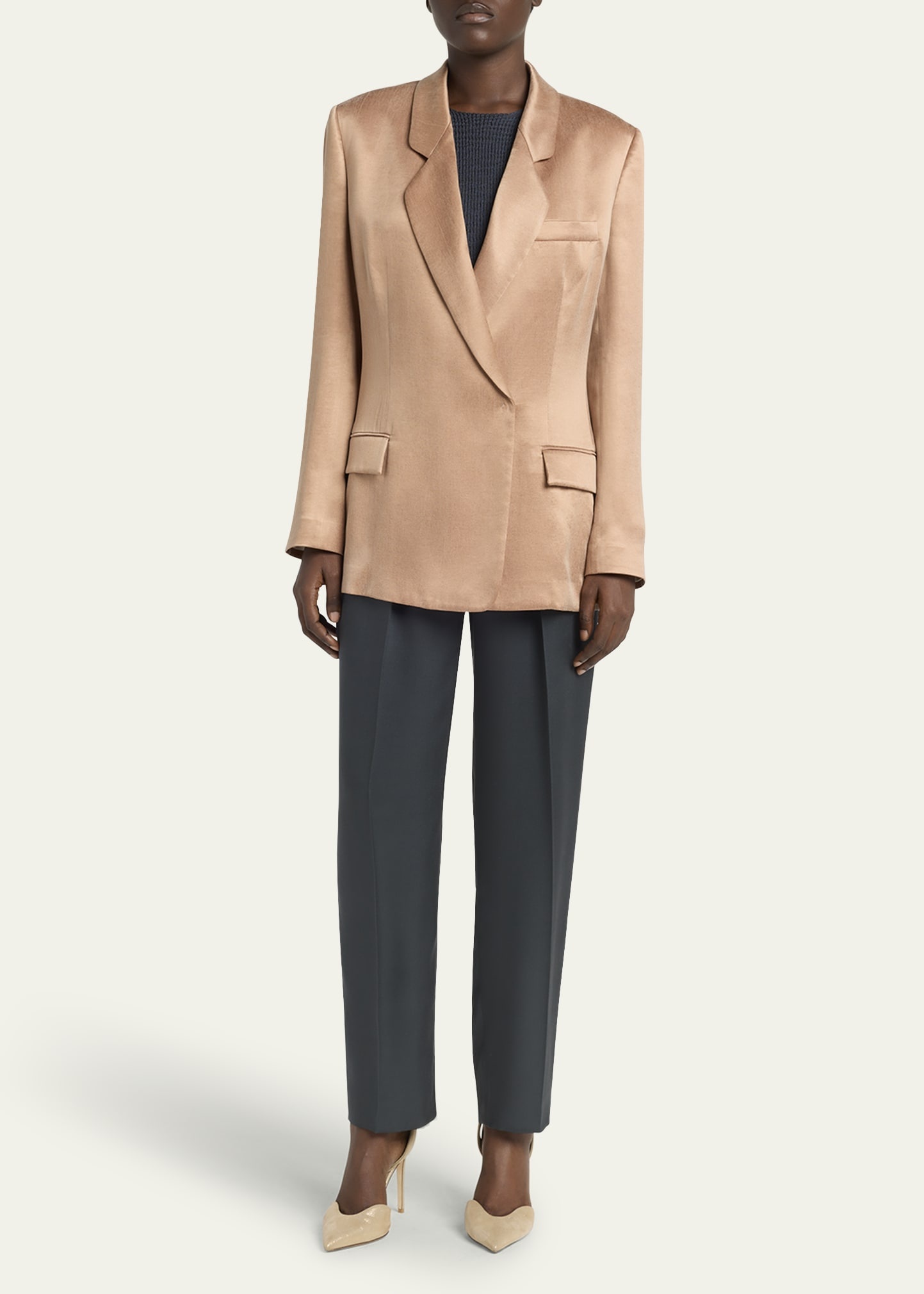 Cupro Double-Breasted Blazer Jacket - 2