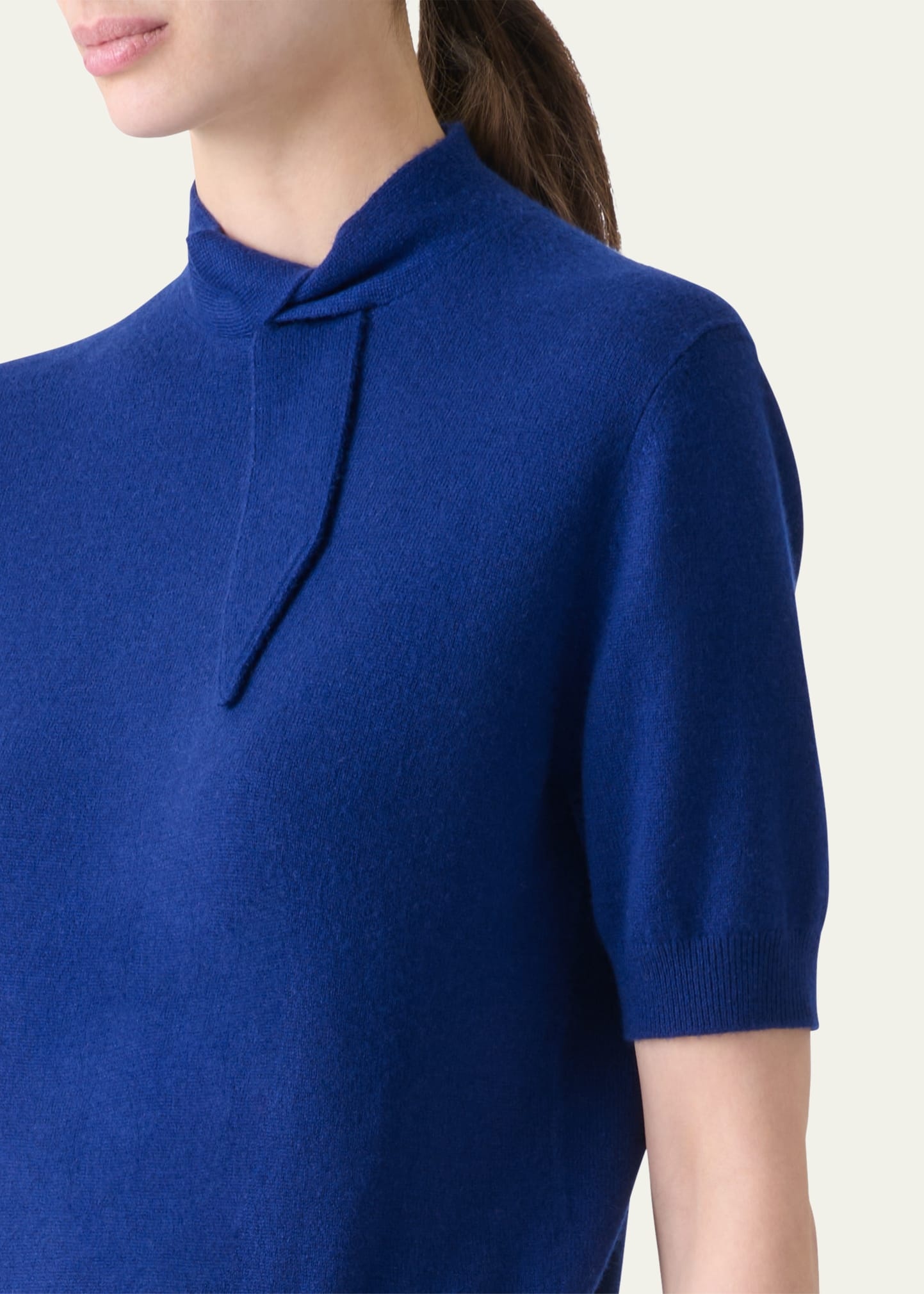 Neck-Tie Cashmere Short-Sleeve Sweater - 5