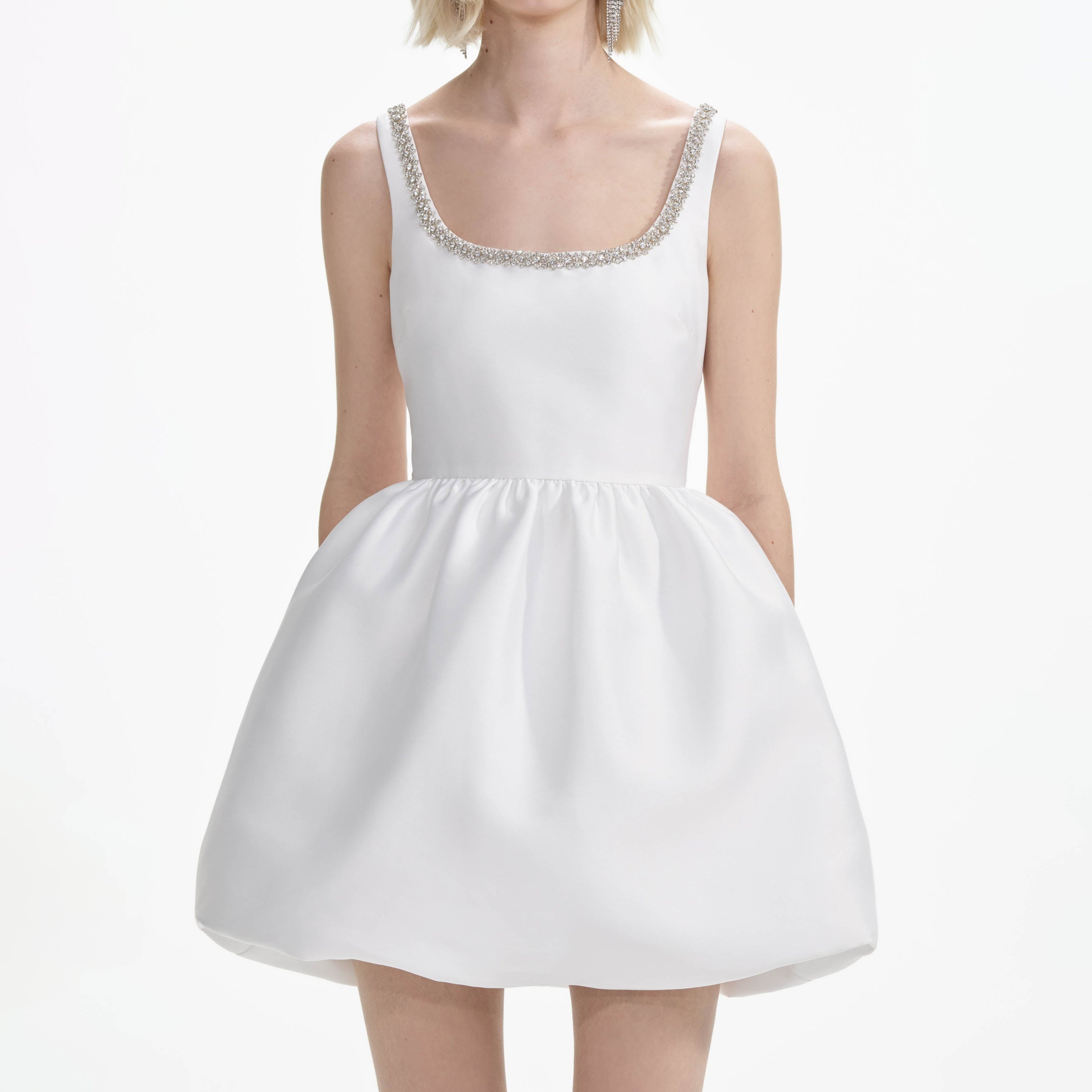 White Taffeta Diamante Mini Dress - 4