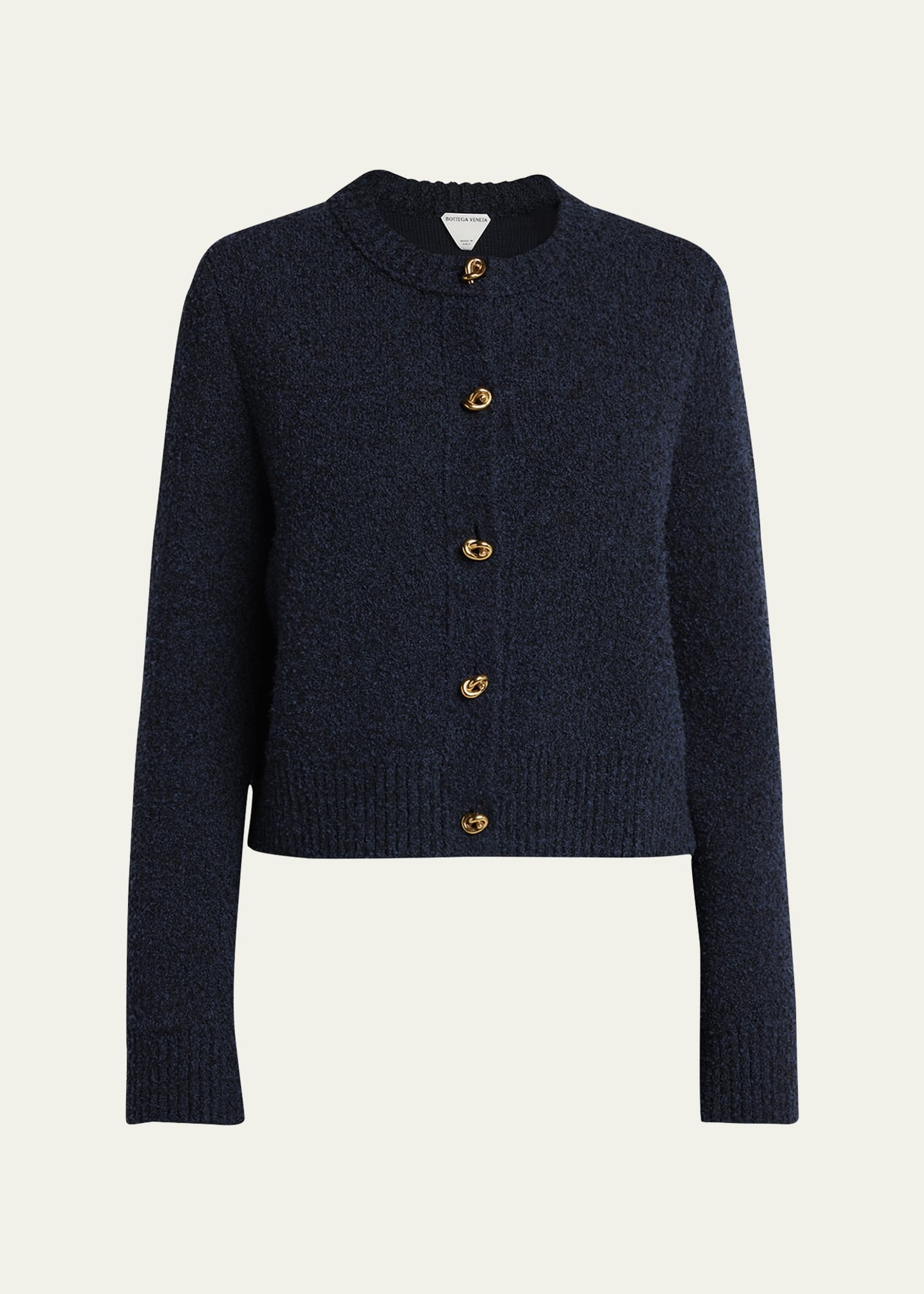 Knot-Button Boucle Knit Cardigan - 1