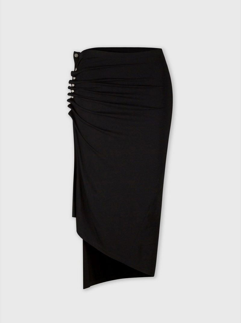 BLACK DRAPÉ PRESSION MID-LENGTH SLIT SKIRT 1