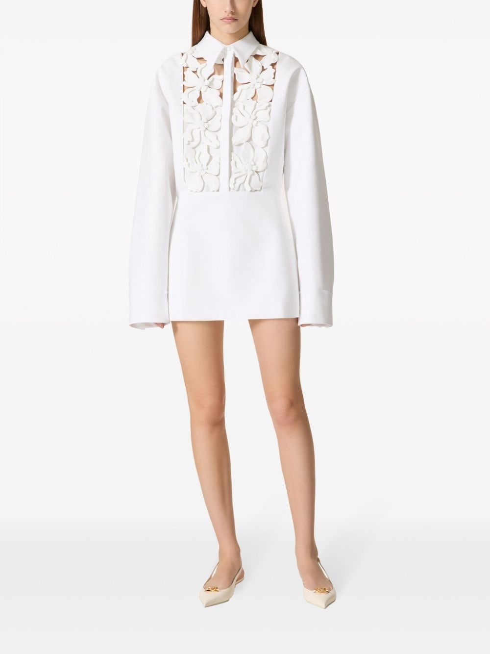 floral-embroidered cut-out shirtdress - 2