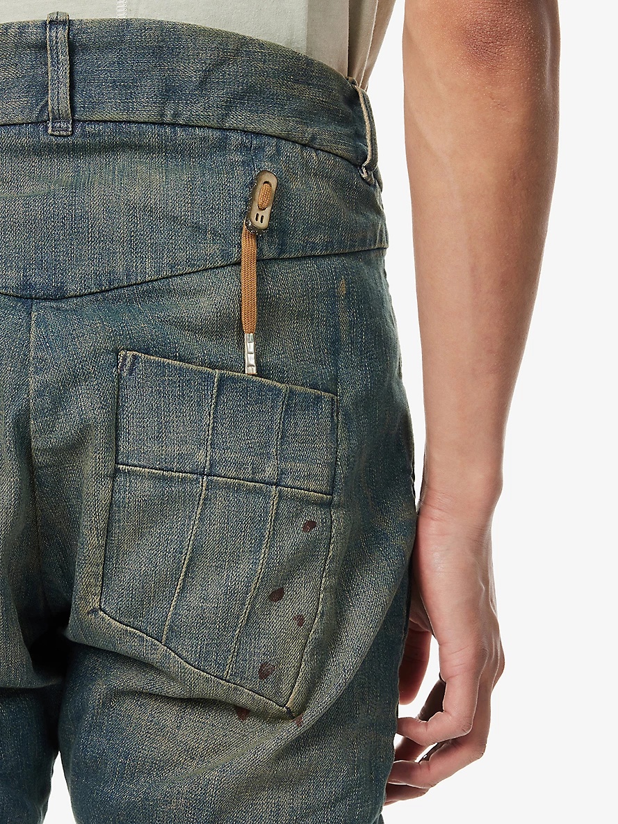 Asymmetric-waist drawstring-trim regular-fit stretch-denim jeans - 6