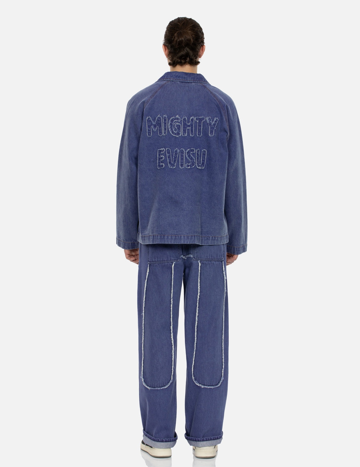 SEAGULL AND SLOGAN EMBROIDERY OVERSIZED  DENIM COACH JACKET - 6