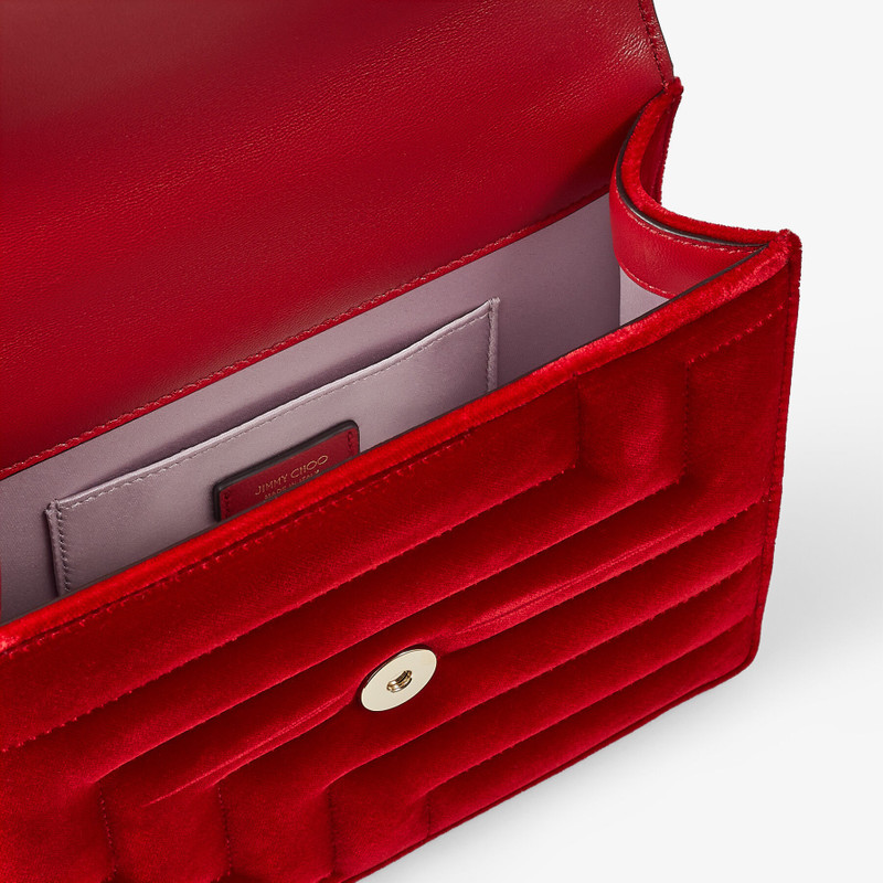 Varenne Shoulder
Red Quilted Velvet Shoulder Bag with Crystal Bar 5