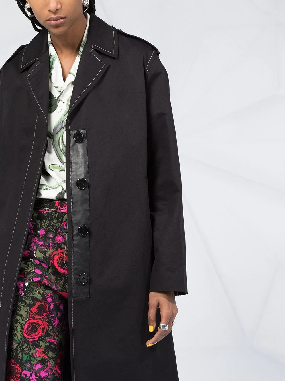 contrast-stitch trench coat - 5