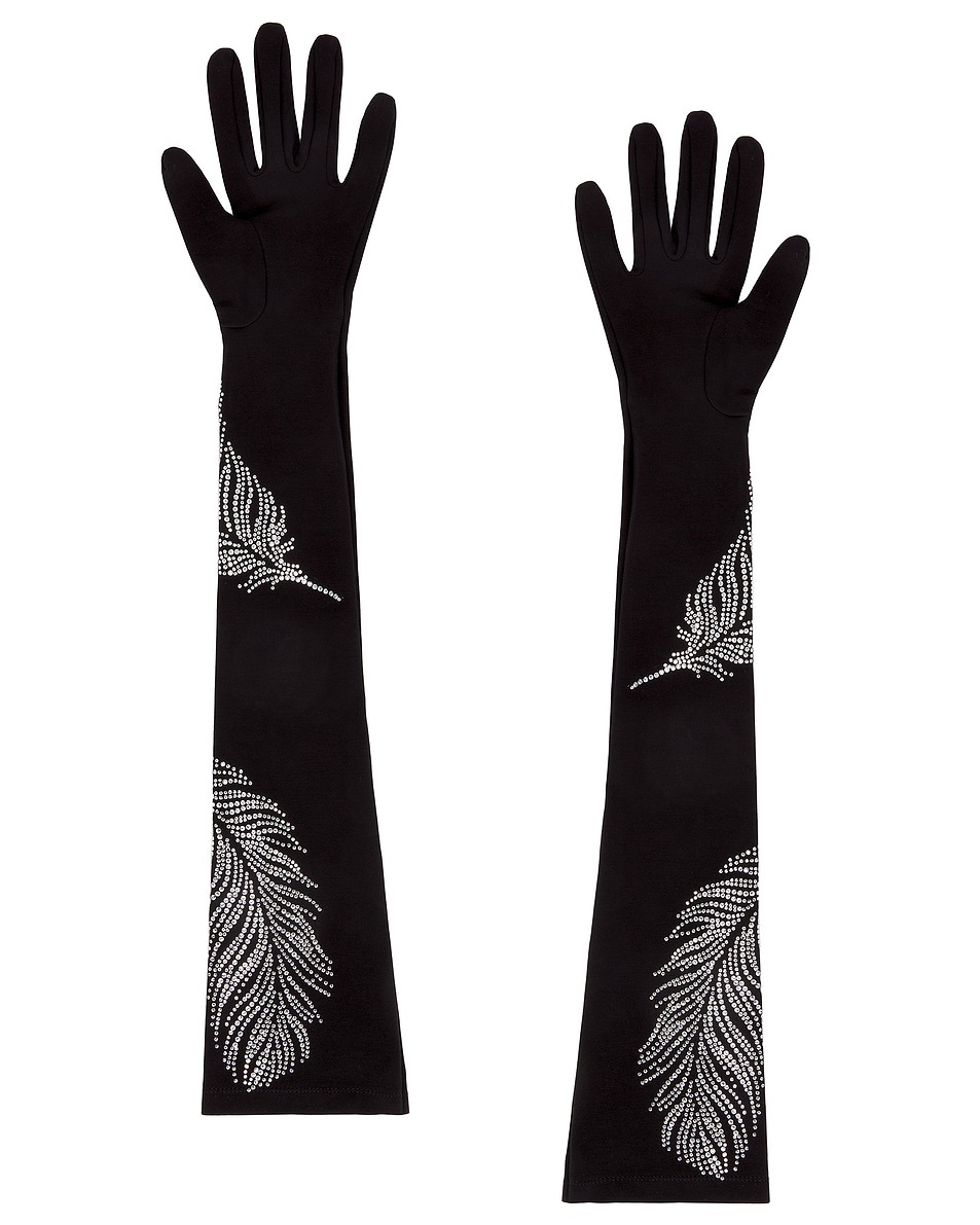 Rhinestone Feather Long Gloves - 2