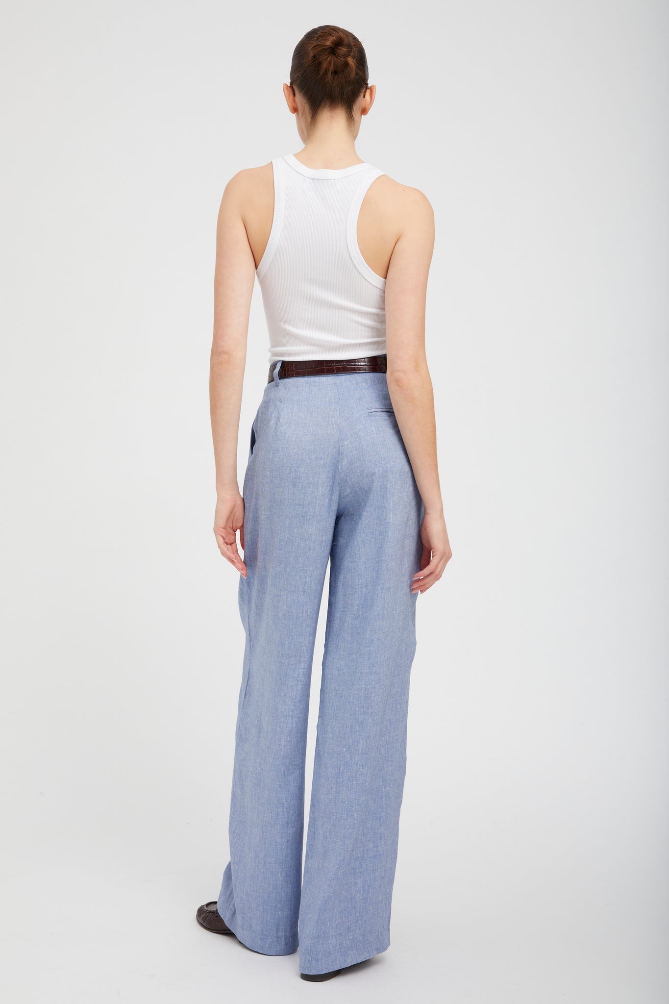 BLUE LINEN PALOMA PLEATED TROUSERS - 4