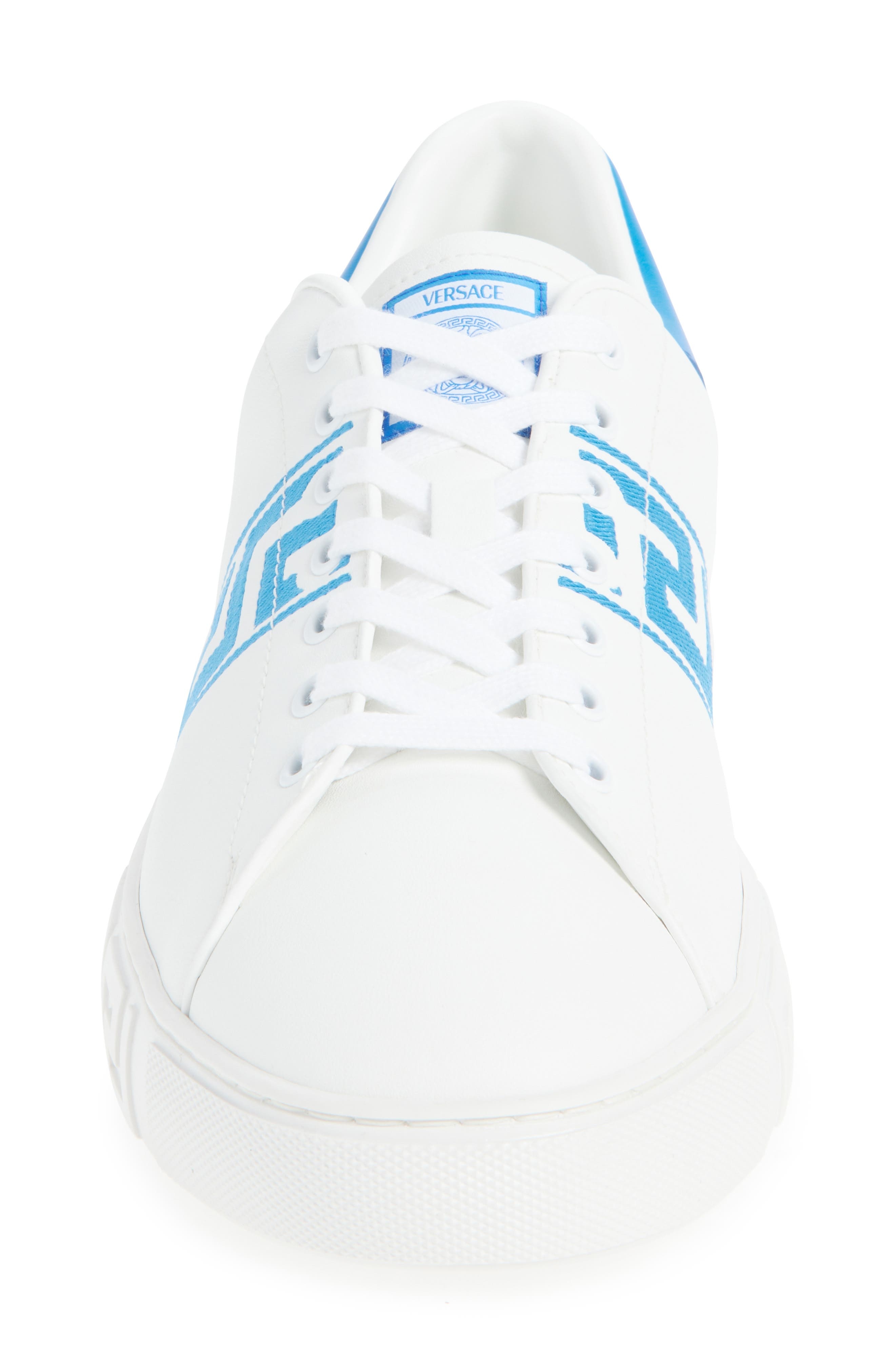 Versace Barocco Greca Jacquard Low Top Sneaker in White Ocean Blue at Nordstrom - 4