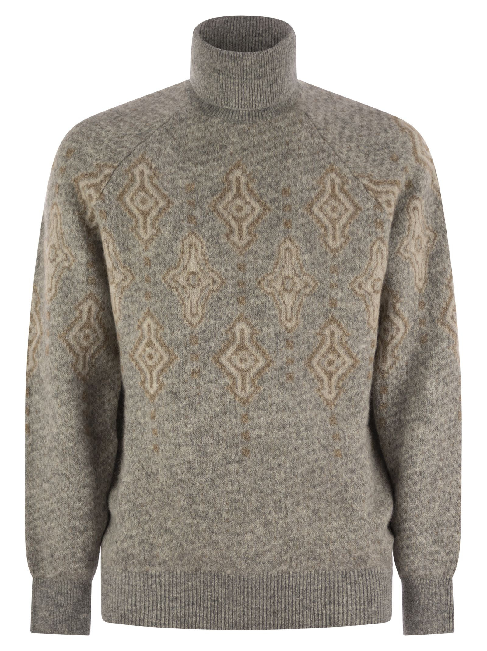 Brunello Cucinelli Men Geometric Jacquard Turtleneck Sweater In Alpaca, Cotton And Wool - 1