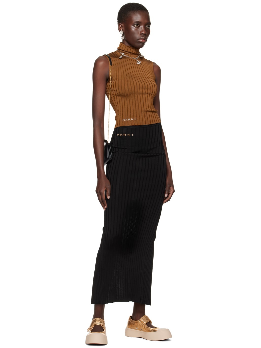 Black Ribbed Maxi Skirt - 4