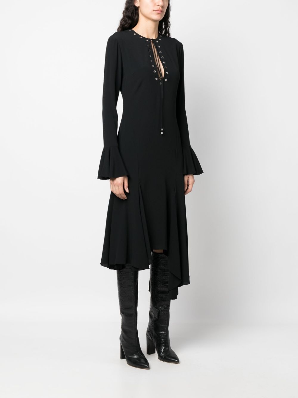 eyelet-detail asymmetric dress - 3