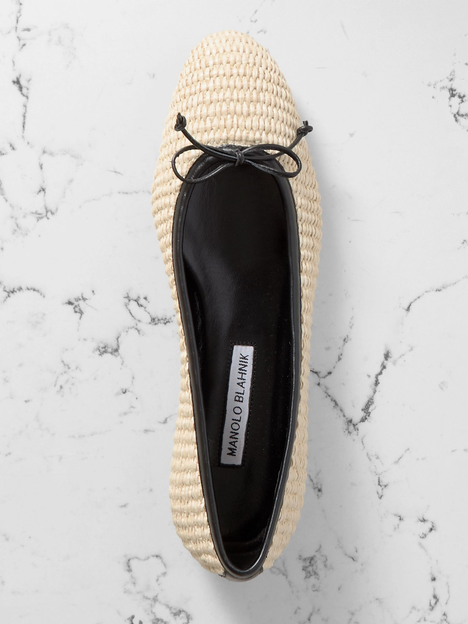 Veralli leather-trimmed raffia ballet flats Cream - 5