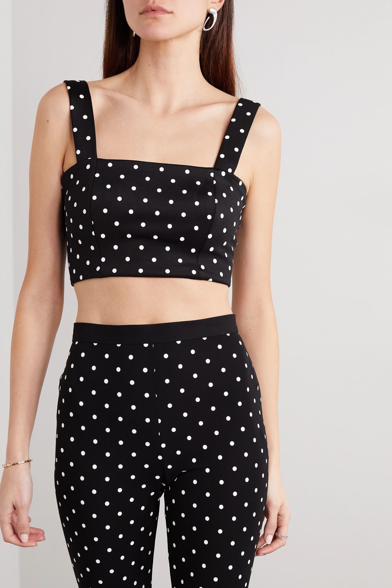 Cropped polka-dot stretch-knit top - 3