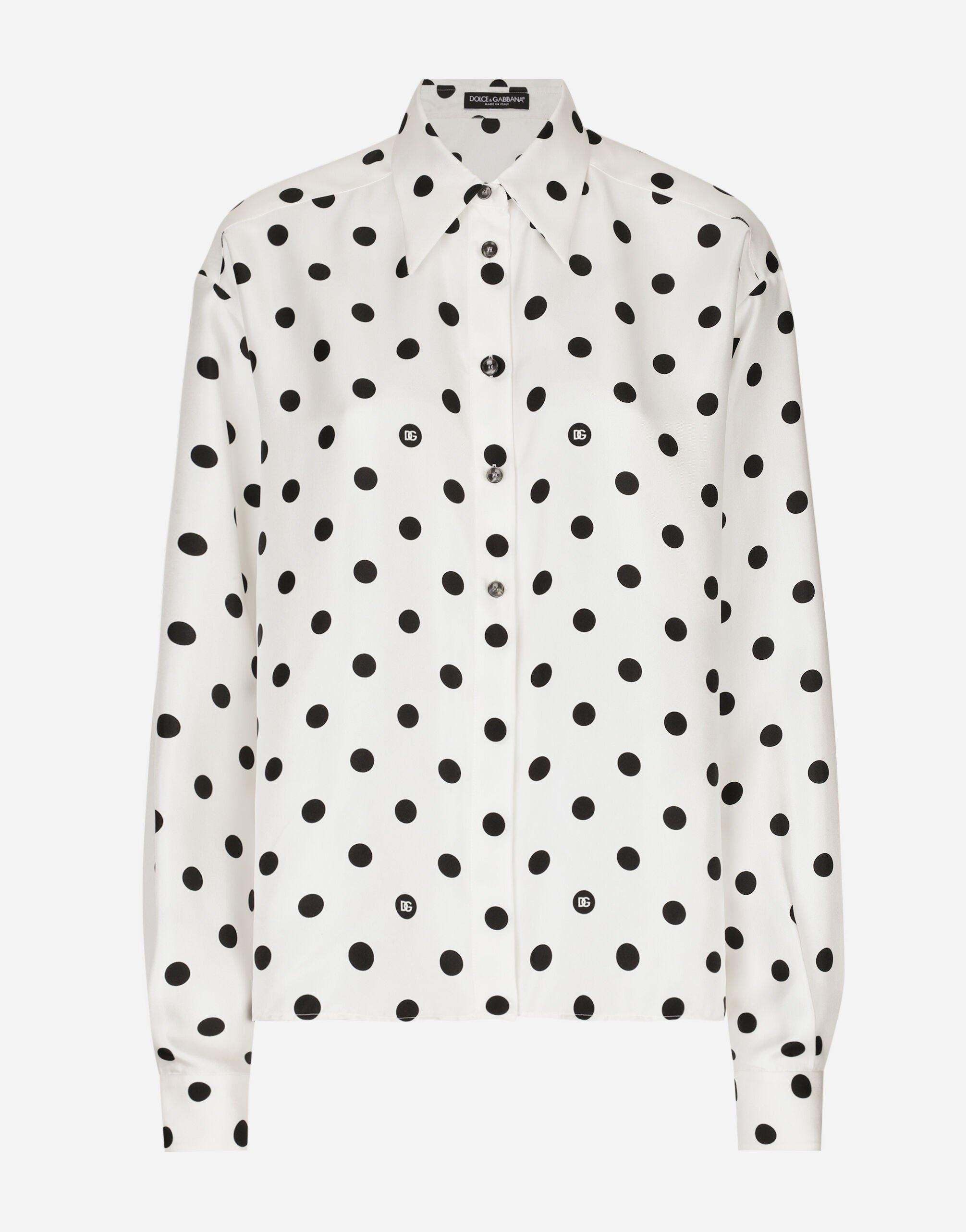 Silk twill shirt with polka-dot print - 1