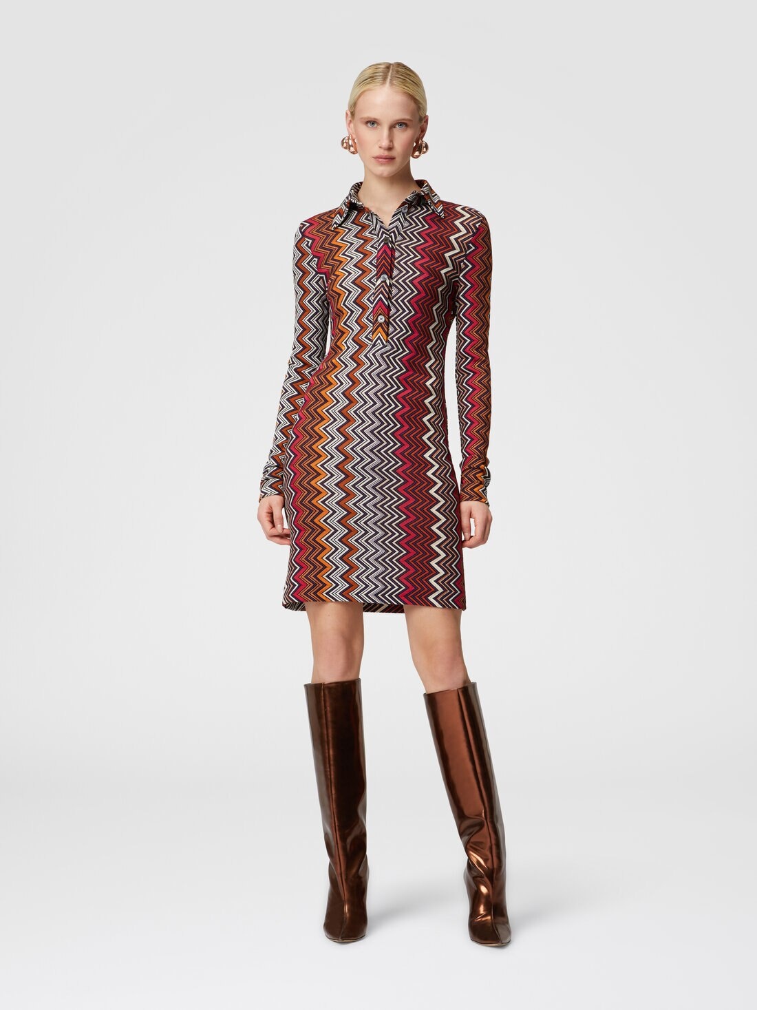 Polo cut dress in viscose and zigzag wool - 2