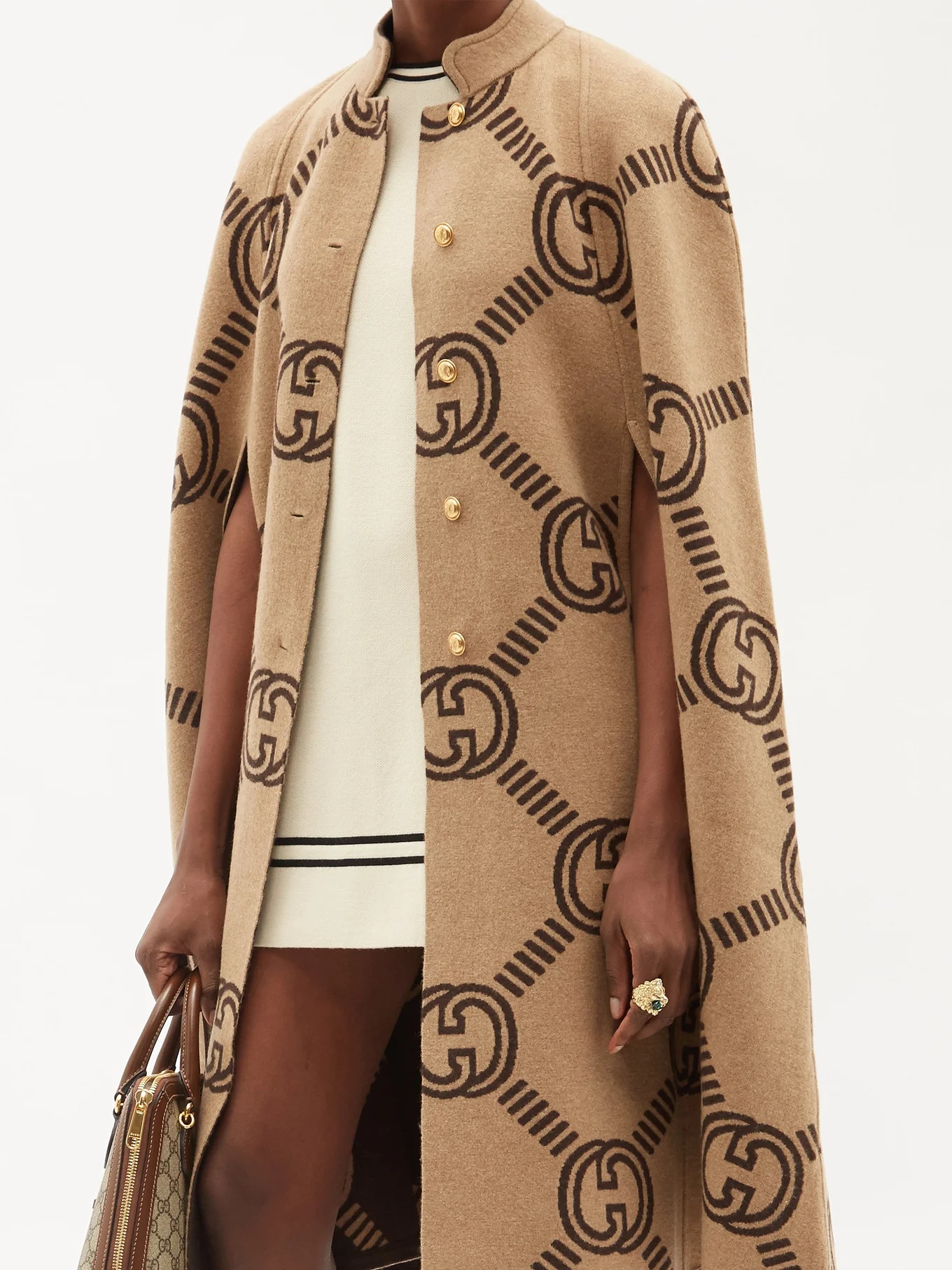 GG-jacquard wool-blend cape - 6