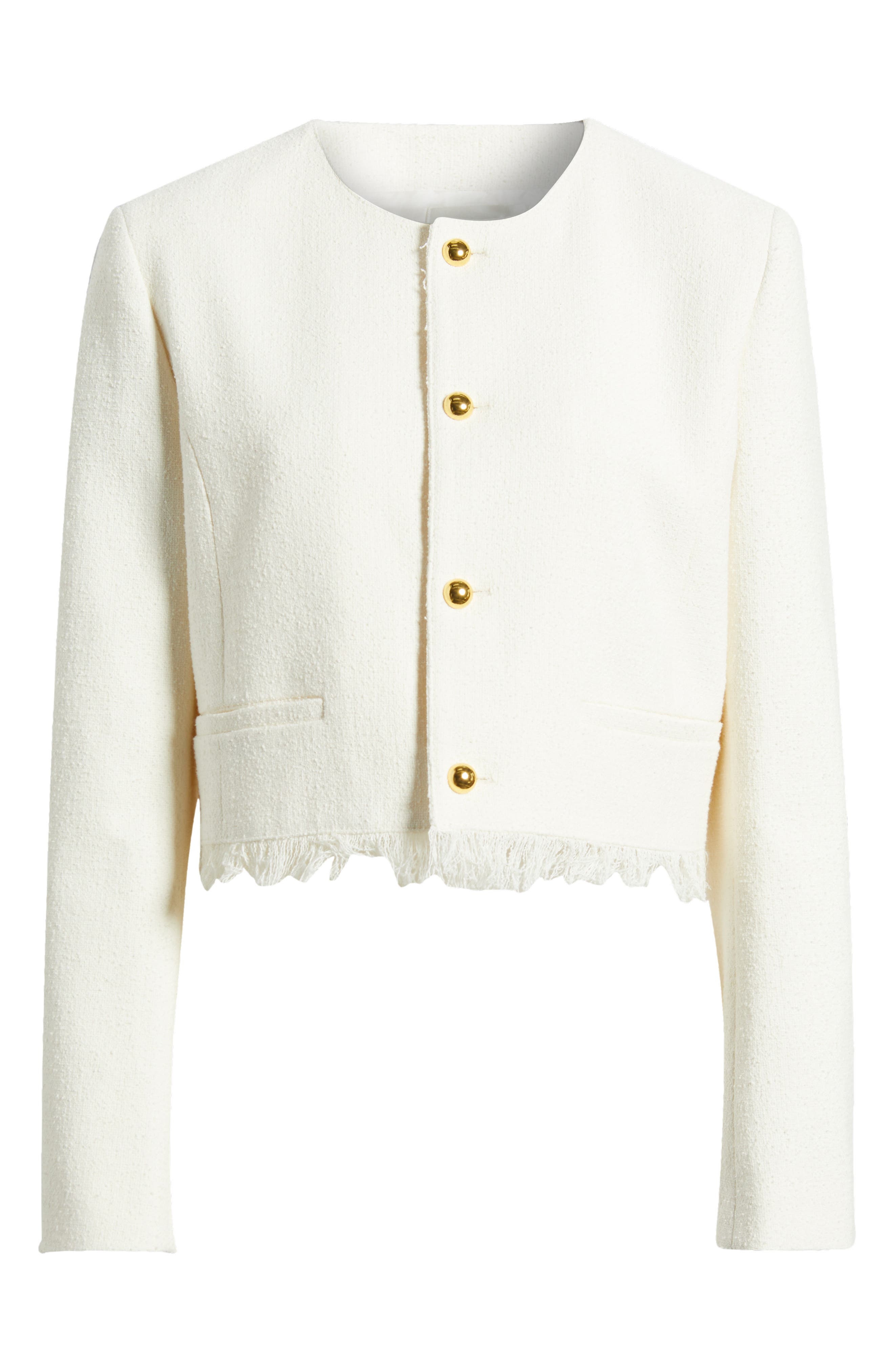 FRAME The Fringe Trim Tweed Jacket in White at Nordstrom - 6