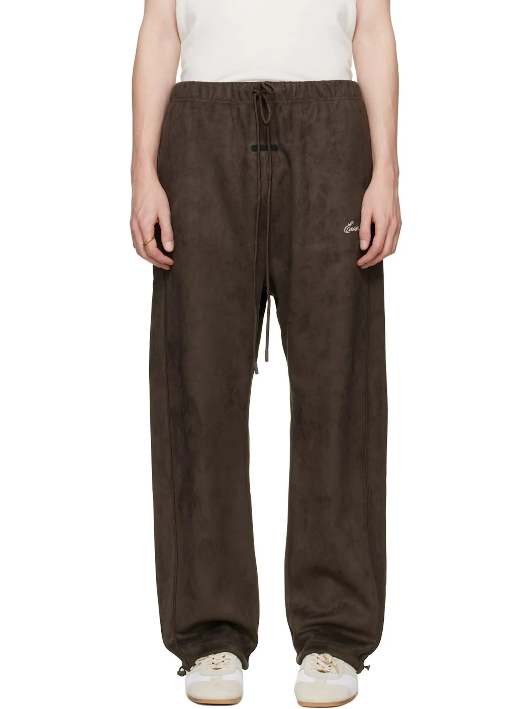 Brown Signature Relaxed Faux-Suede Track Pants - 1