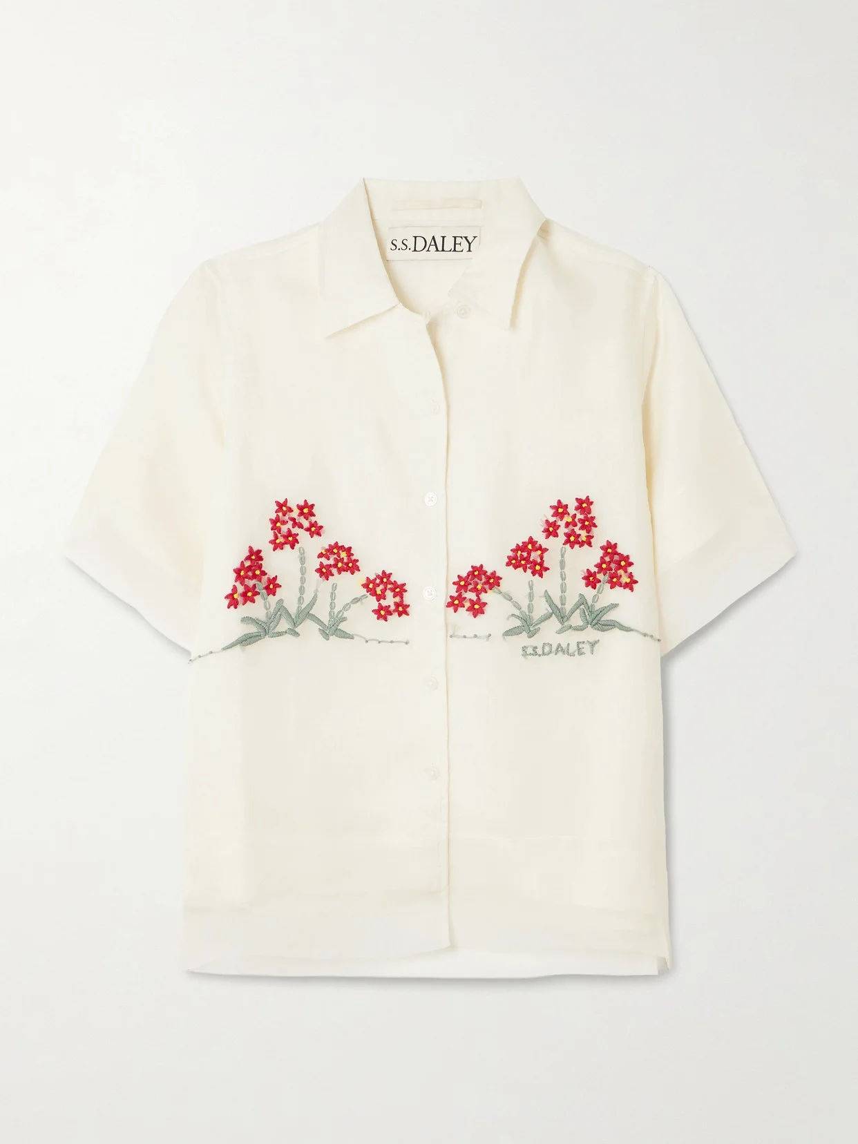 Cecilia Layered Embroidered Silk And Linen Shirt - 1