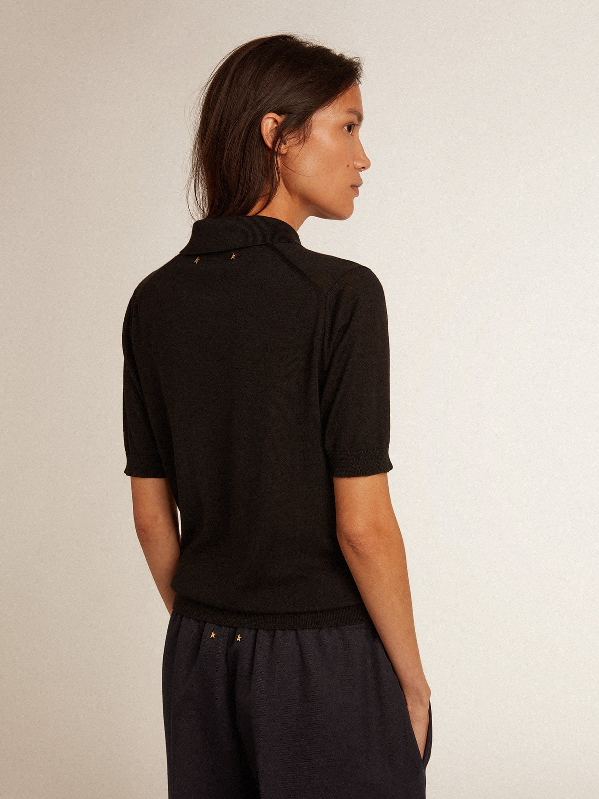 Women’s polo shirt in black merino wool - 4