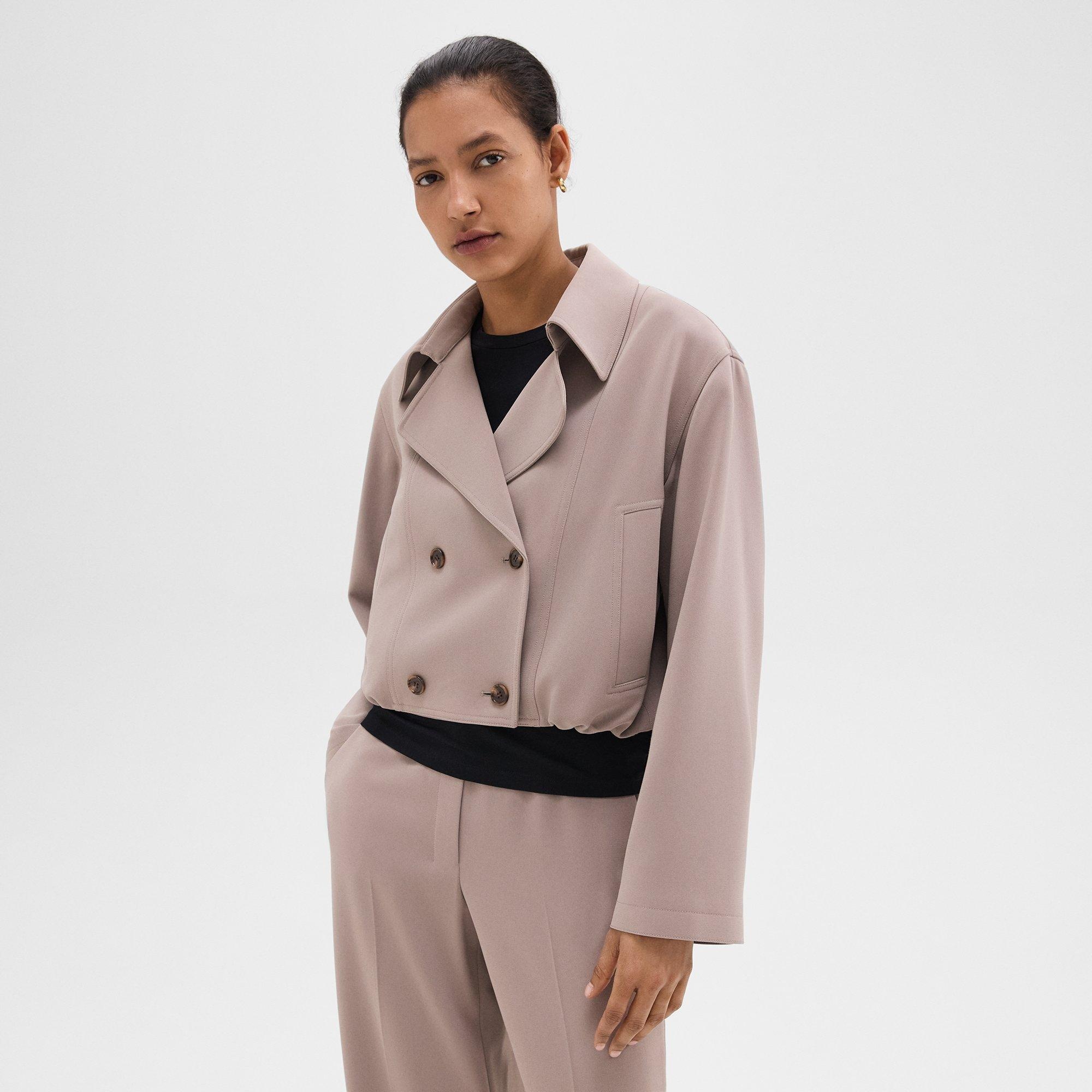 Double-Breasted Crop Trench in Admiral Crepe - 3