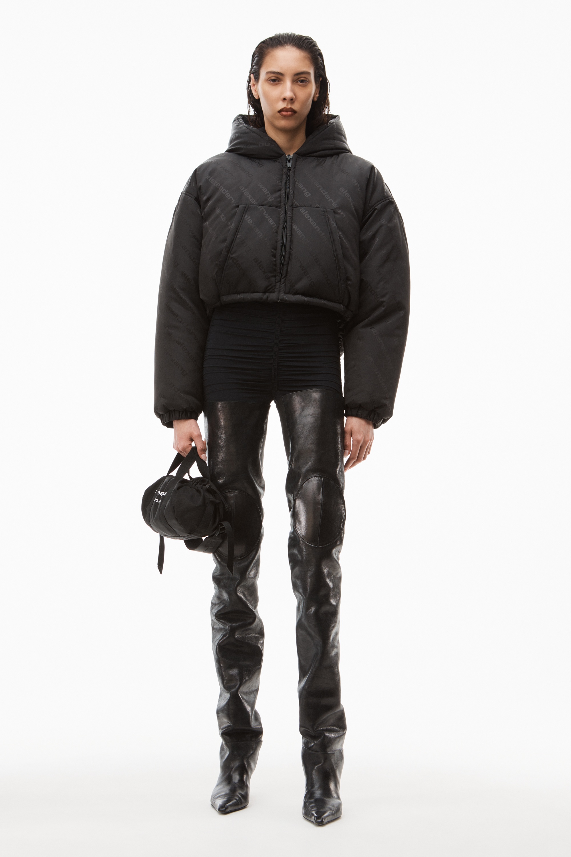 CROP PUFFER IN LOGO JACQUARD NYLON - 2