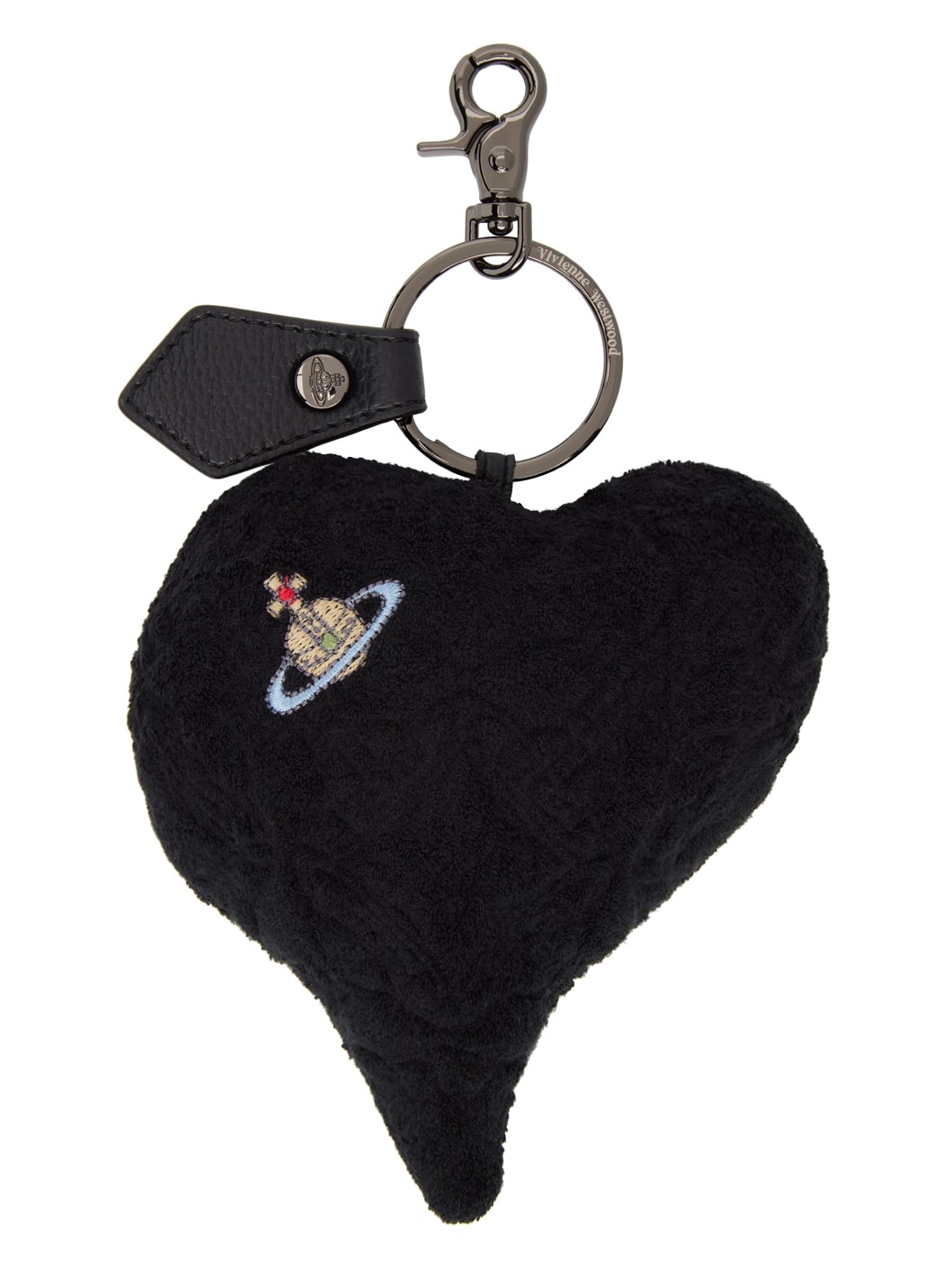 Black Towelling Plush Heart Keychain - 1