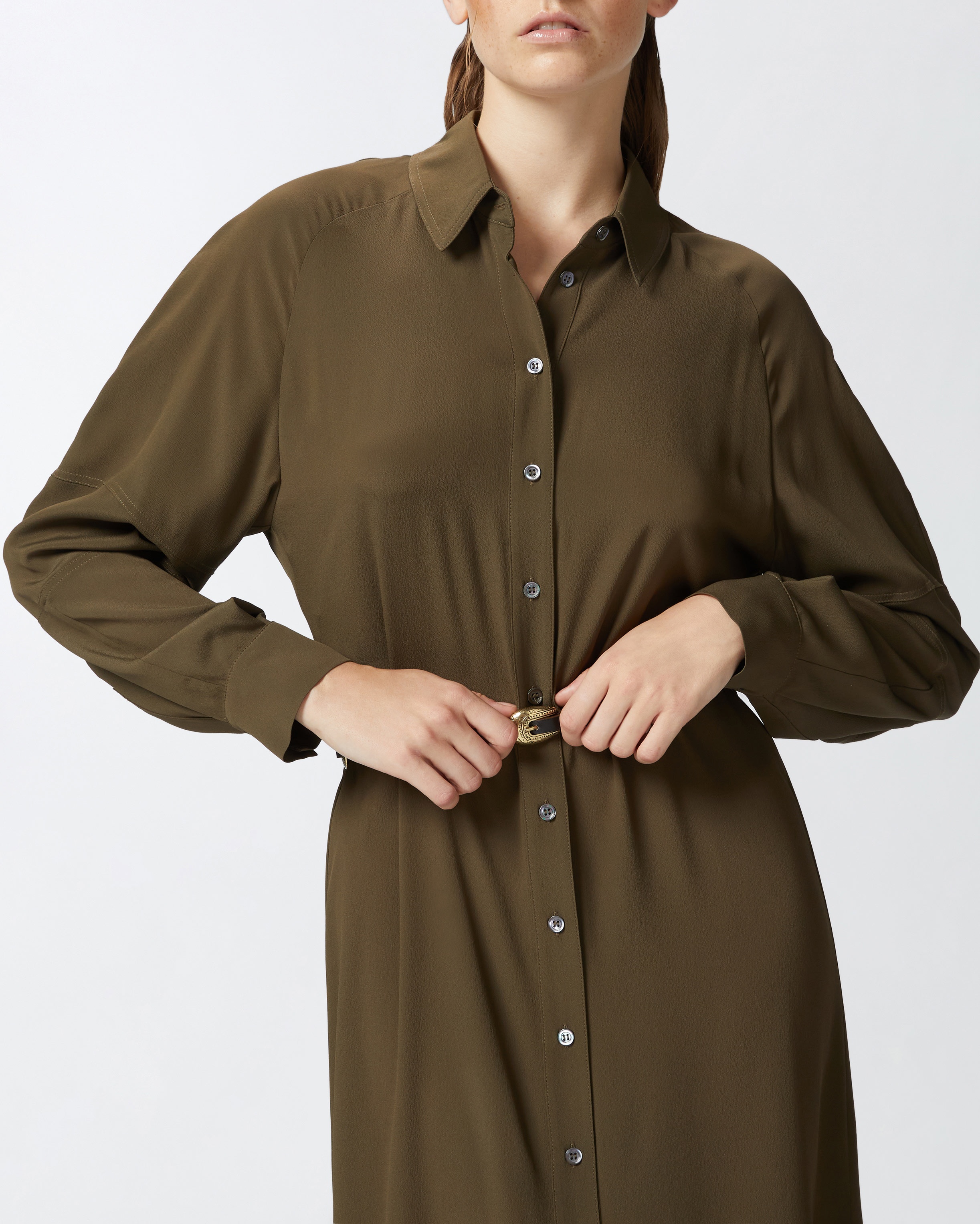 SILK-BLEND MIDI SHIRT DRESS - 5