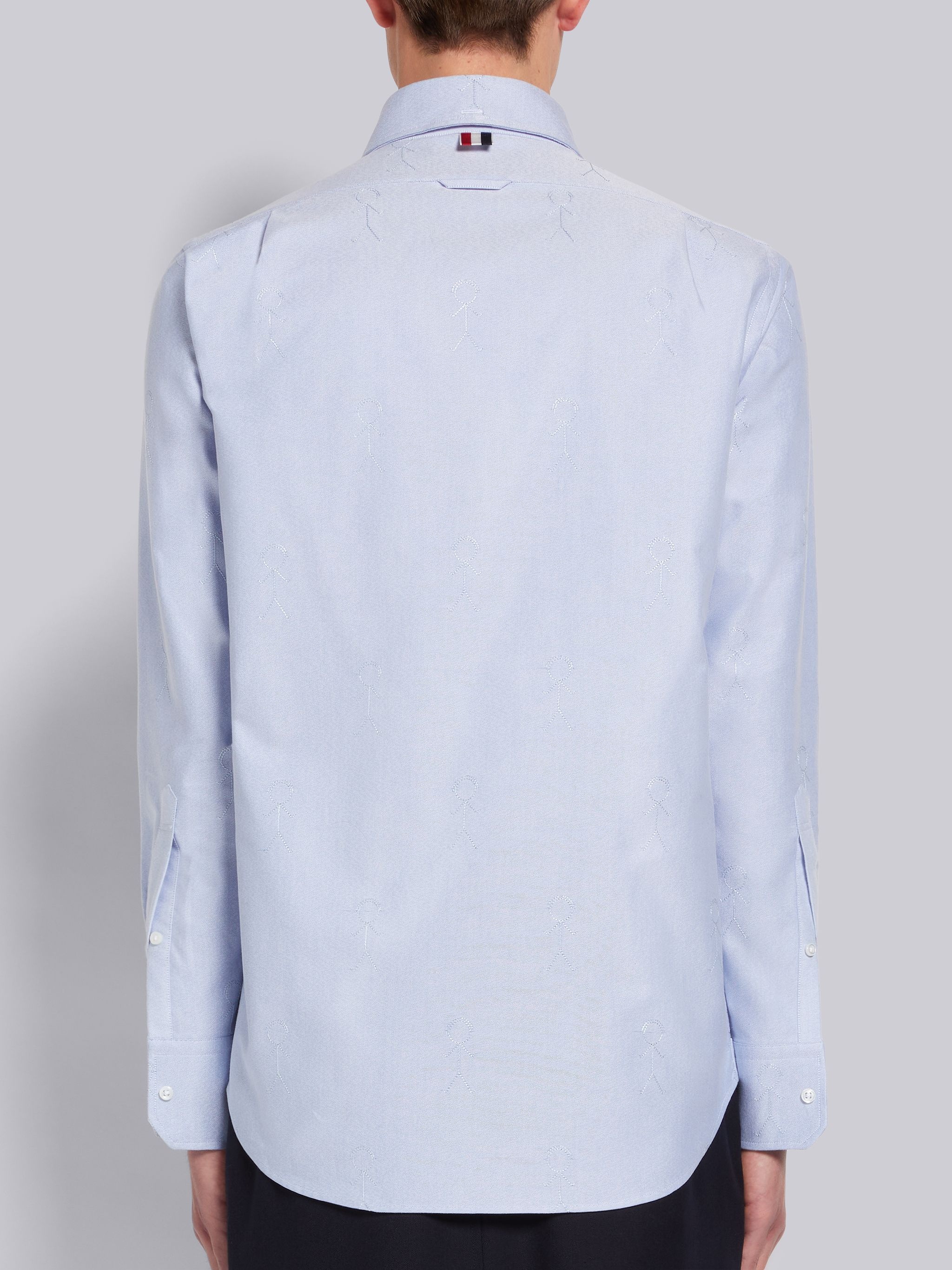 Light Blue Satin Mr. Thom Half Drop Running Stitch Straight Fit Shirt - 4