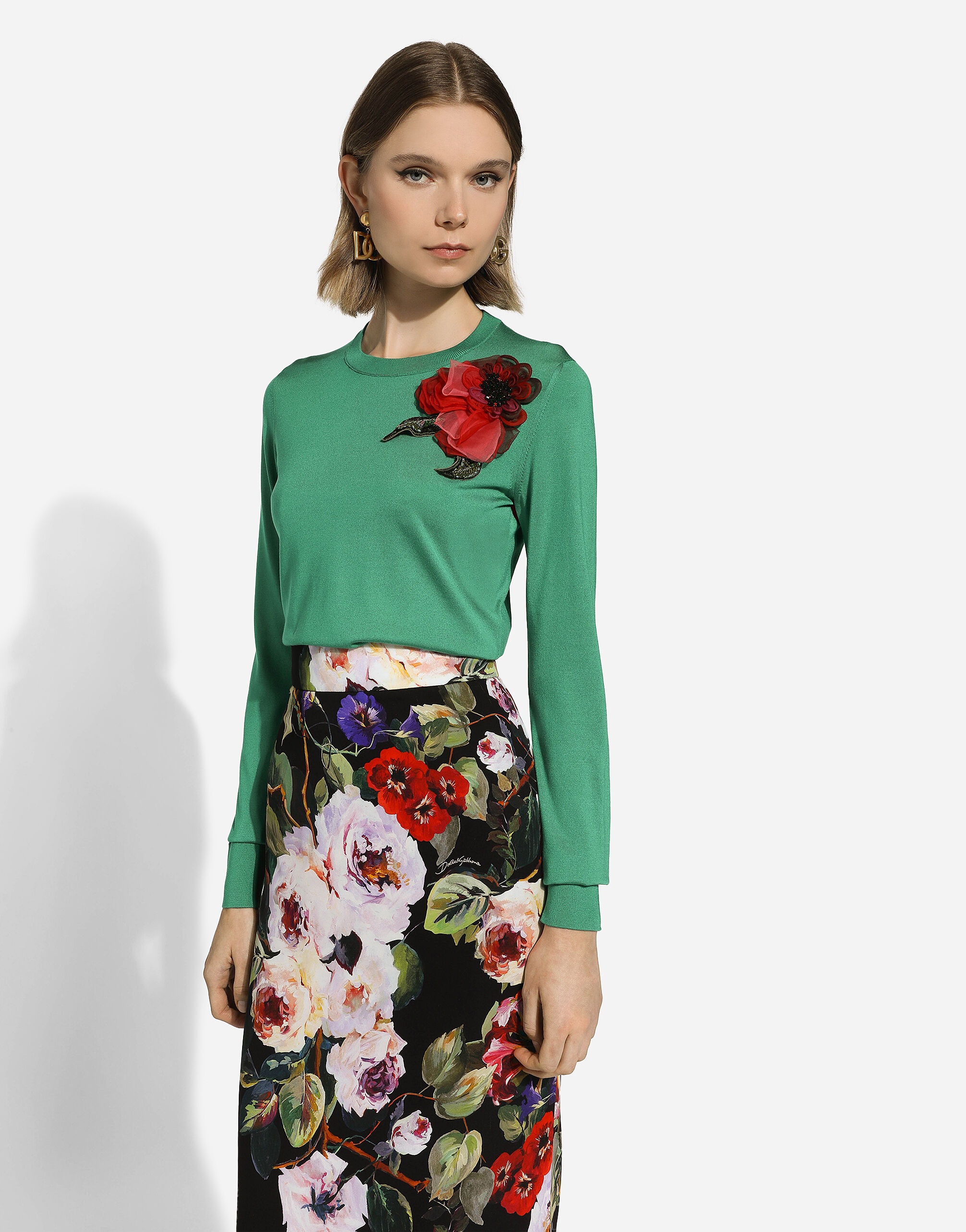 Silk sweater with flower appliqué - 4