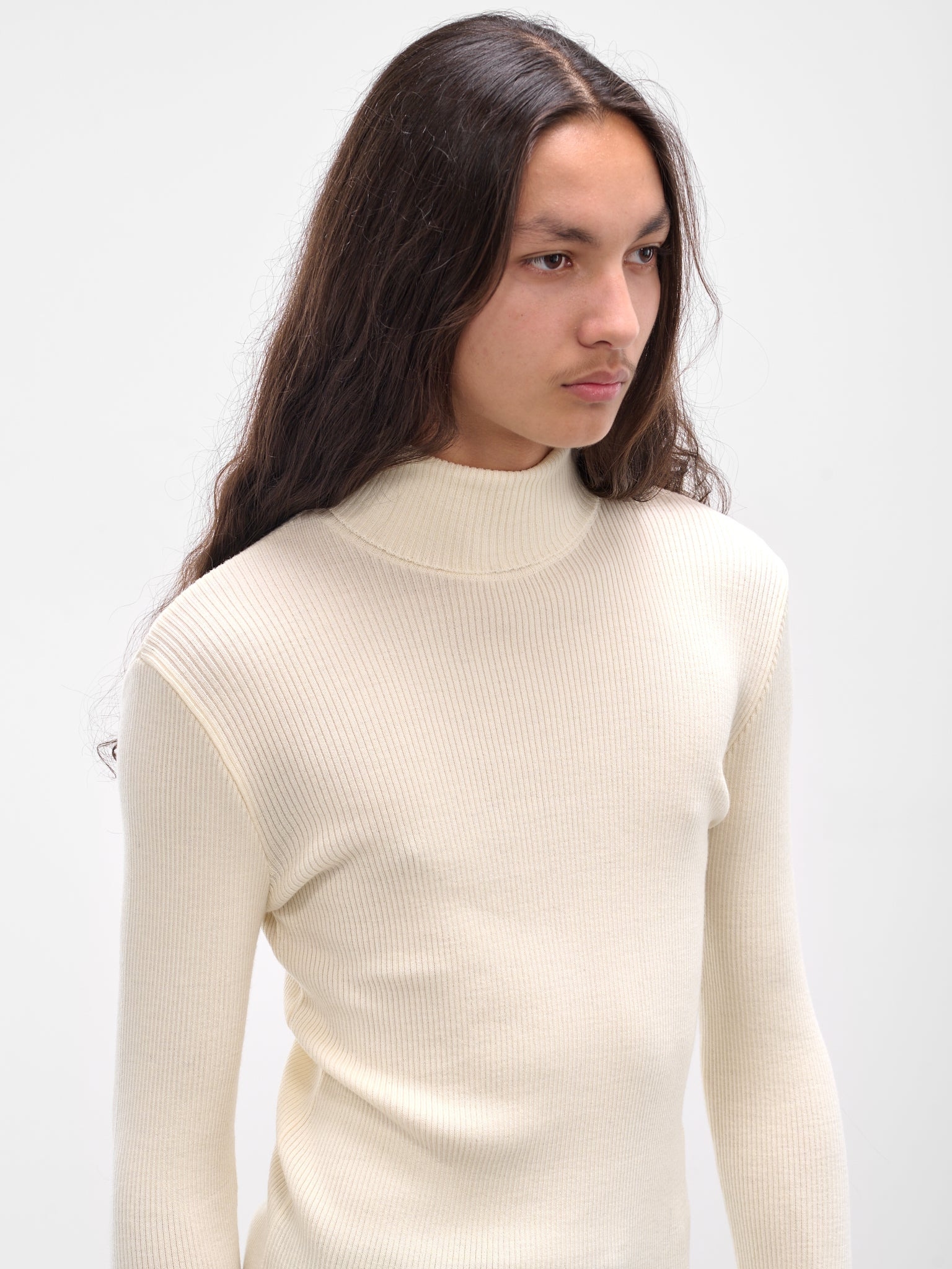 White Wool Rib-Knit Turtleneck - 4