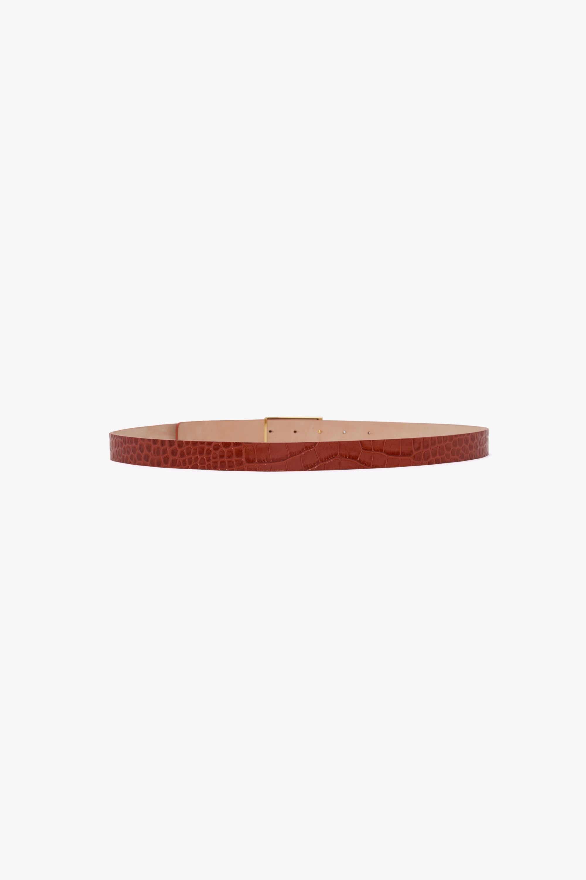 Frame Belt In Brick Red Croc Embossed Leather - 4