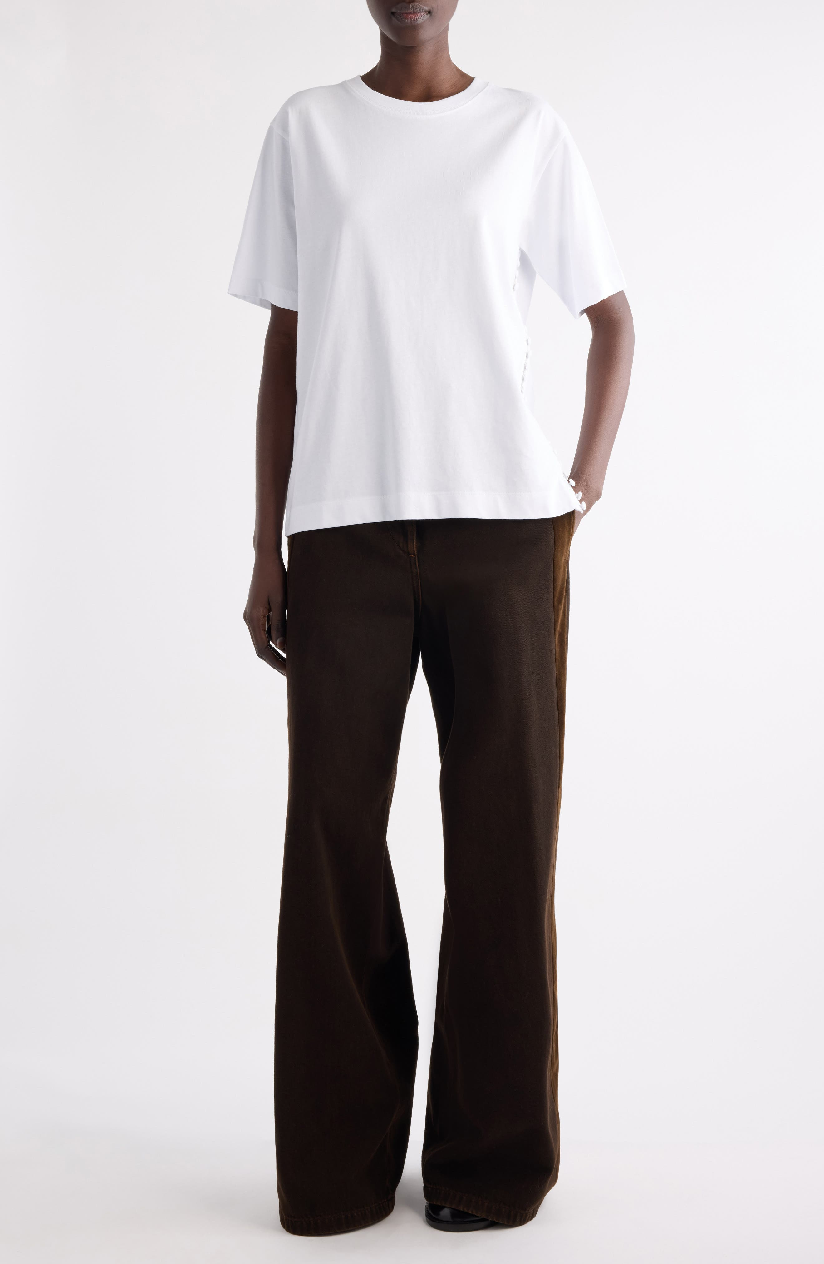 Dries Van Noten Heydu Side Button Cotton T-Shirt in White at Nordstrom - 2
